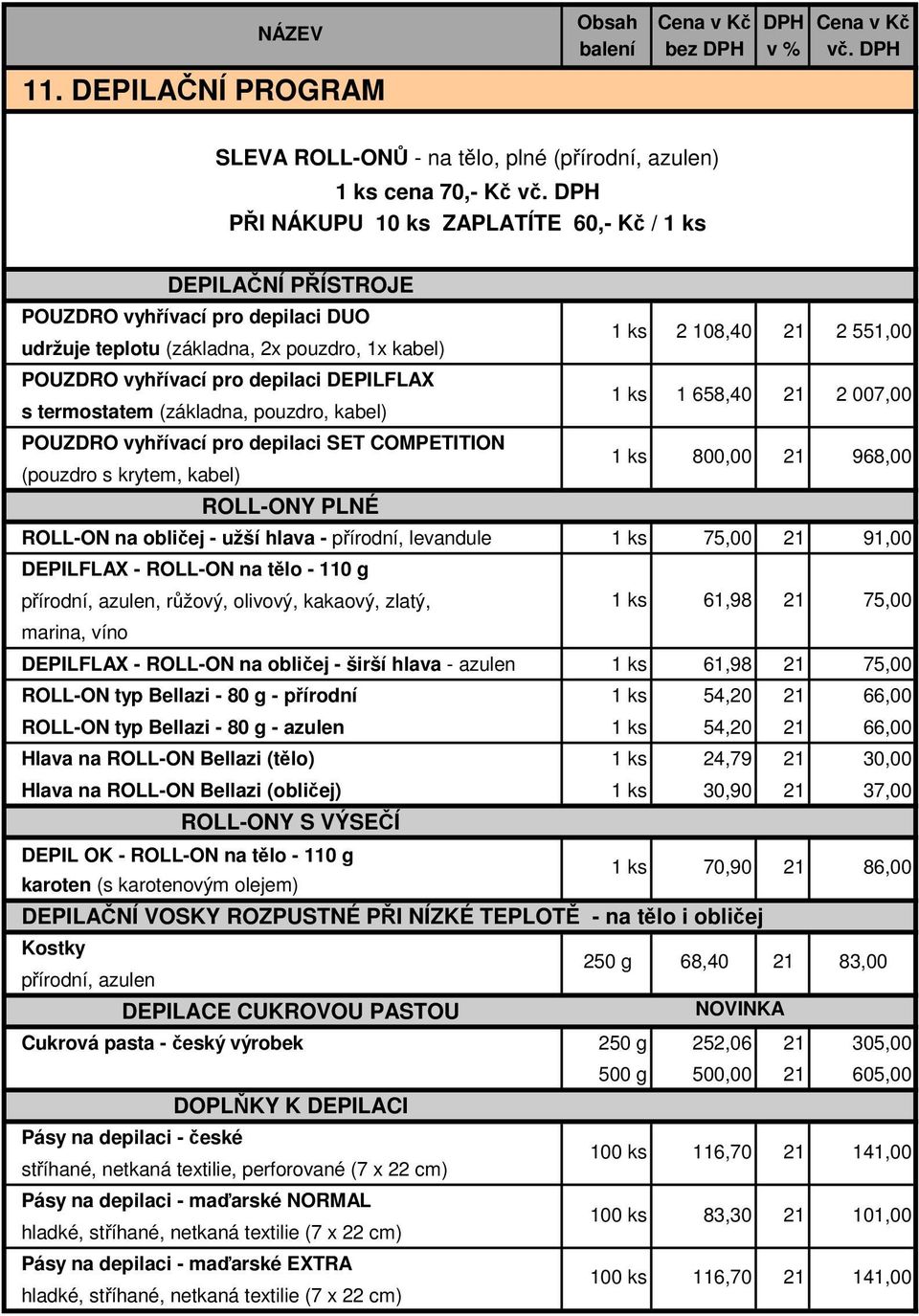 (základna, pouzdro, kabel) POUZDRO vyhřívací pro depilaci SET COMPETITION (pouzdro s krytem, kabel) ROLL-ONY PLNÉ ROLL-ON na obličej - užší hlava - přírodní, levandule 2 108,40 1 658,40 800,00 75,00