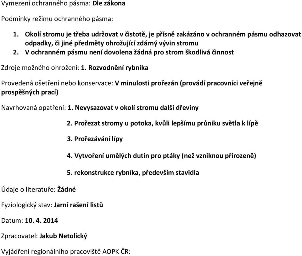 V ochranném pásmu není dovolena žádná pro strom škodlivá činnost Zdroje možného ohrožení: 1.