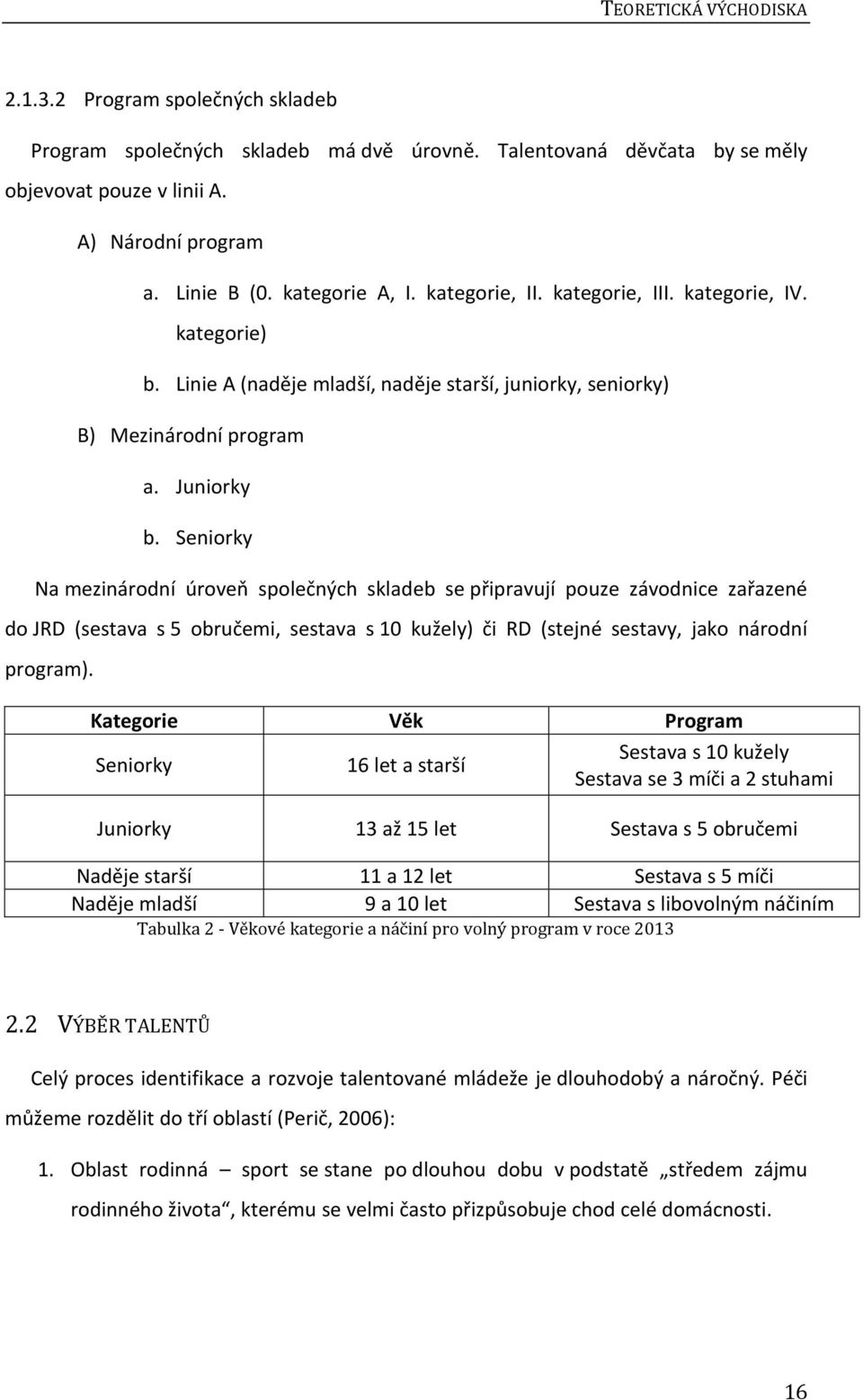 Seniorky Na mezinárodní úroveň společných skladeb se připravují pouze závodnice zařazené do JRD (sestava s 5 obručemi, sestava s 10 kužely) či RD (stejné sestavy, jako národní program).