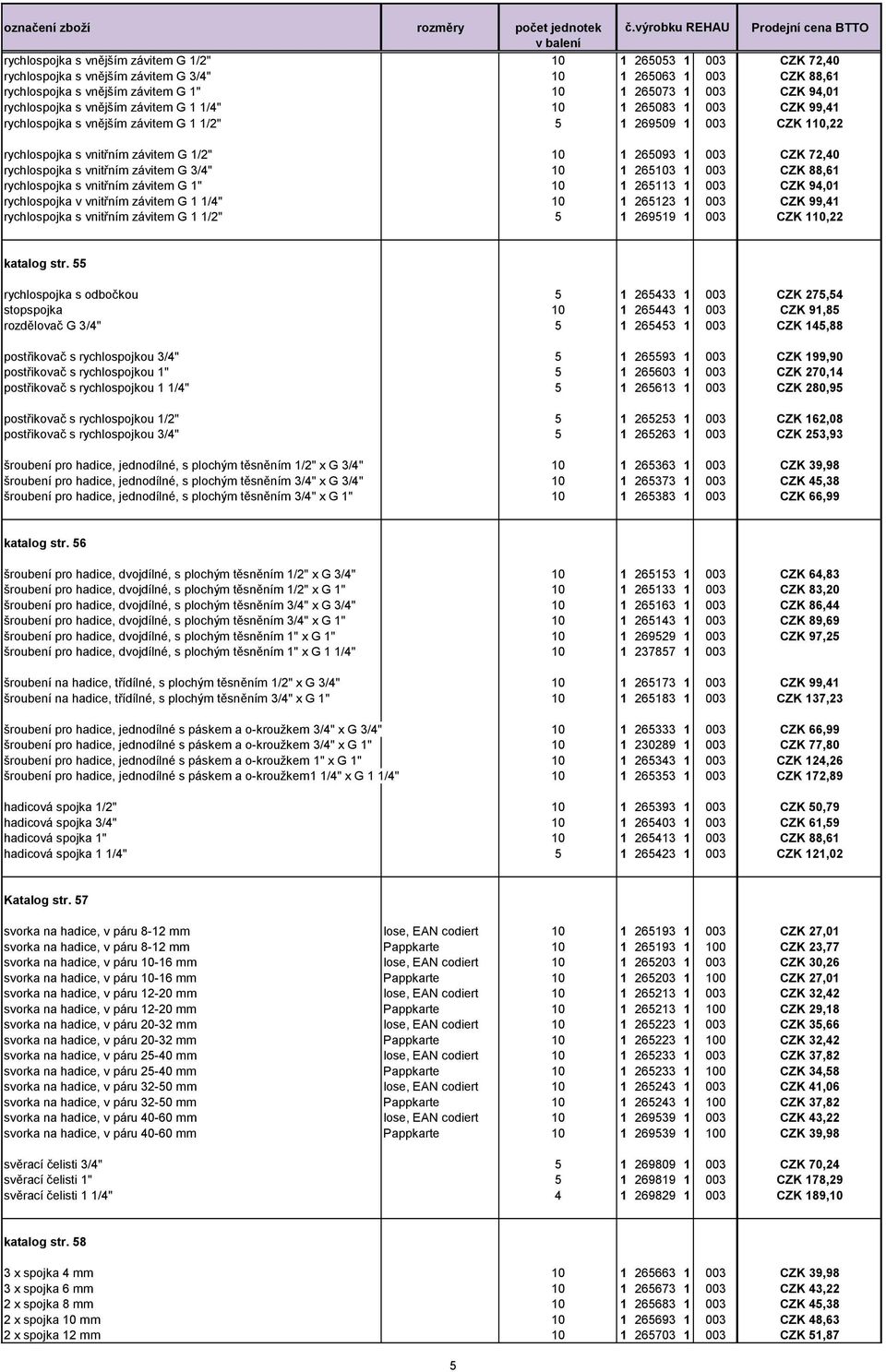 72,40 rychlospojka s vnitřním závitem G 3/4" 10 1 265103 1 003 CZK 88,61 rychlospojka s vnitřním závitem G 1" 10 1 265113 1 003 CZK 94,01 rychlospojka v vnitřním závitem G 1 1/4" 10 1 265123 1 003