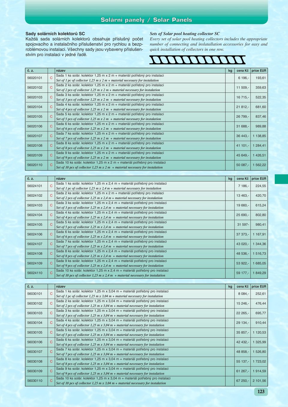 Sets of Solar pool heating collector SC Every set of solar pool heating collectors includes the appropriate number of connecting and inslatallation accessories for easy and quick installation of