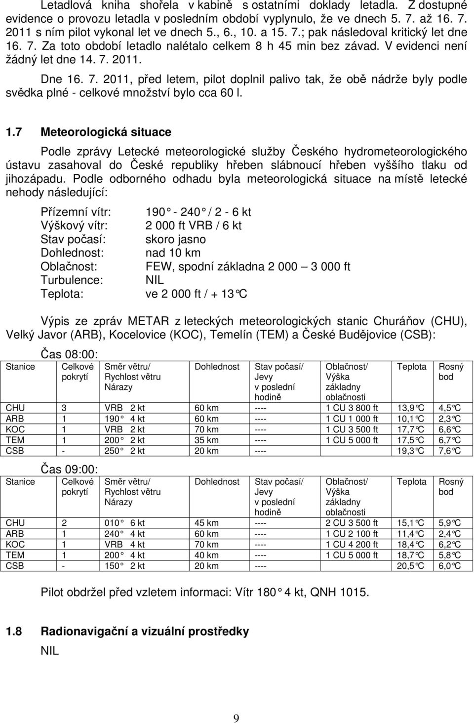 1.7 Meteorologická situace Podle zprávy Letecké meteorologické služby Českého hydrometeorologického ústavu zasahoval do České republiky hřeben slábnoucí hřeben vyššího tlaku od jihozápadu.