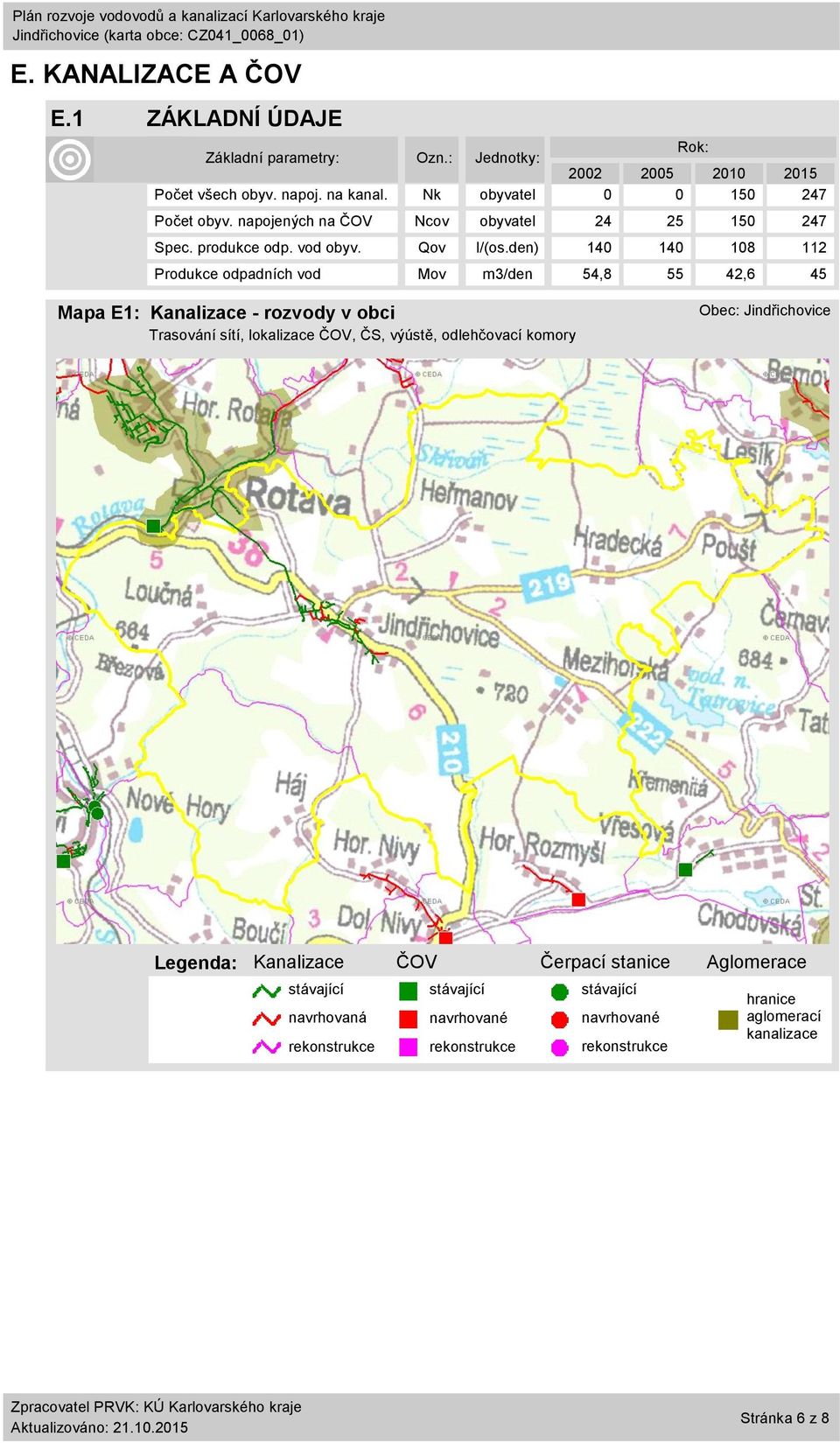 den) 14 14 18 112 Produkce odpadních vod Mov m3/den 54,8 55 42,6 45 Mapa E1: Kanalizace - rozvody v obci Trasování sítí, lokalizace ČOV, ČS, výústě,