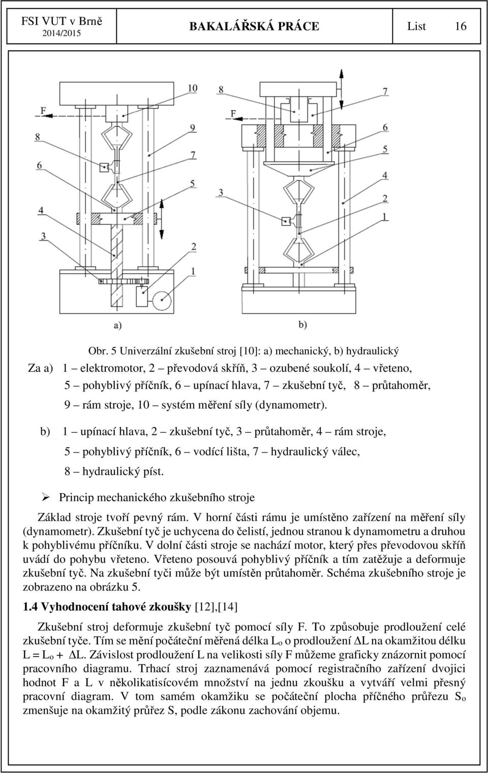 průtahoměr, 9 rám stroje, 10 systém měření síly (dynamometr).