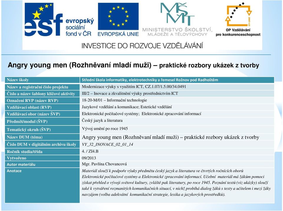 praktické rozbory ukázek z tvorby