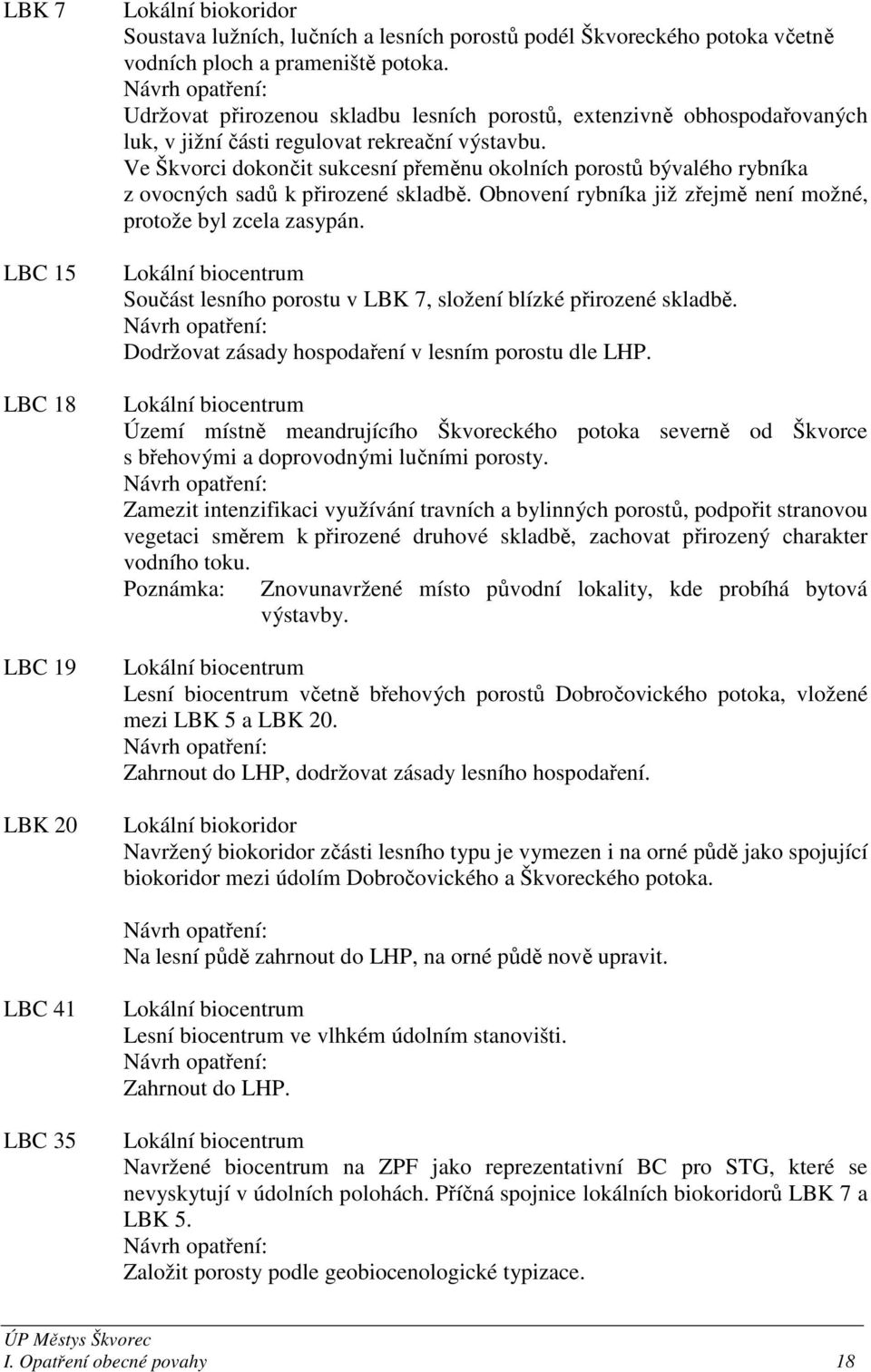 Ve Škvorci dokončit sukcesní přeměnu okolních porostů bývalého rybníka z ovocných sadů k přirozené skladbě. Obnovení rybníka již zřejmě není možné, protože byl zcela zasypán.