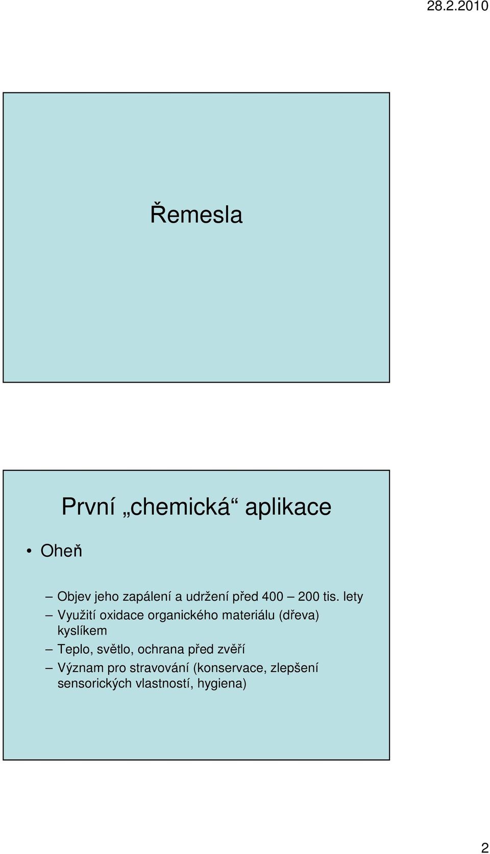 lety Využití oxidace organického materiálu (dřeva) kyslíkem