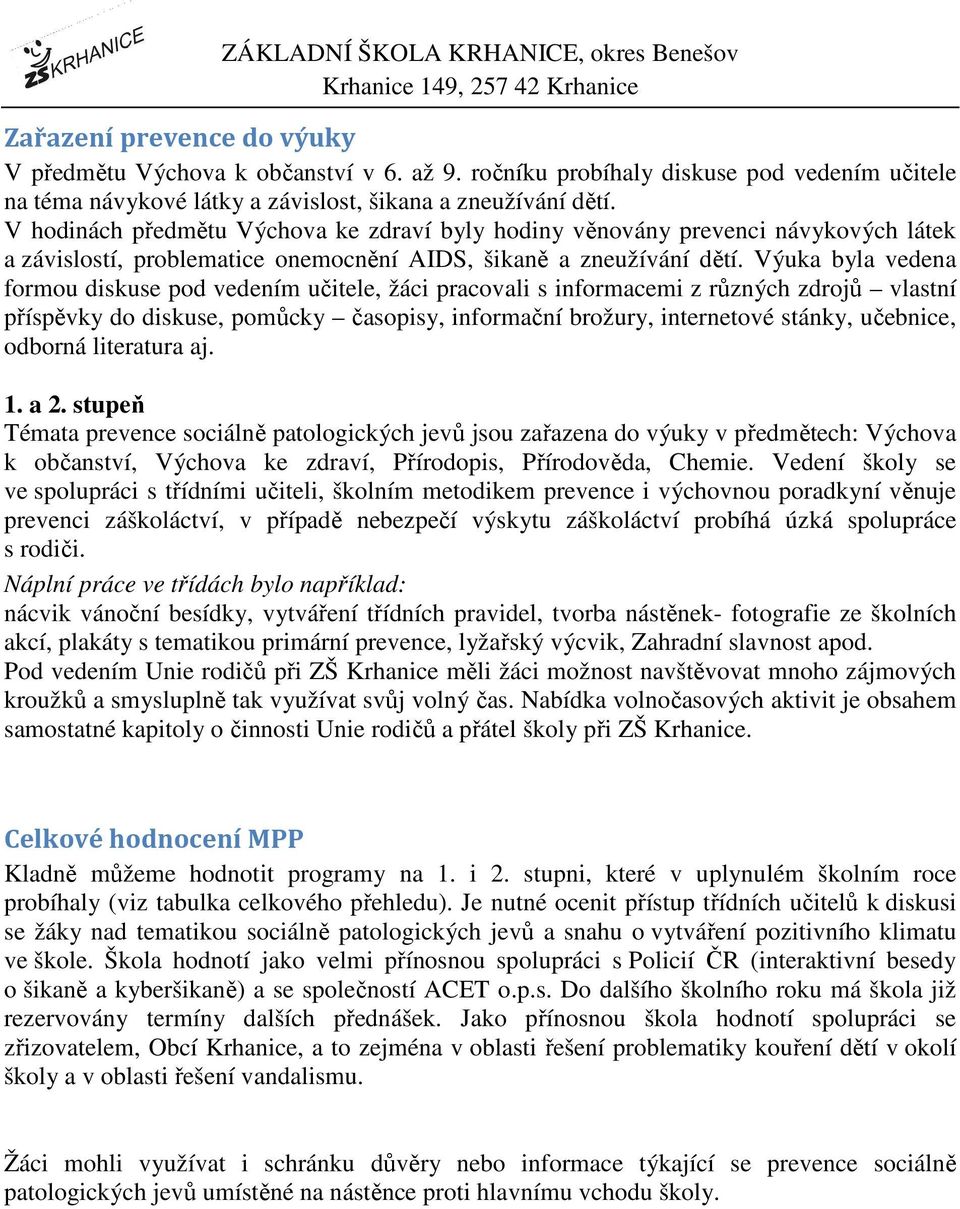 Výuka byla vedena formou diskuse pod vedením učitele, žáci pracovali s informacemi z různých zdrojů vlastní příspěvky do diskuse, pomůcky časopisy, informační brožury, internetové stánky, učebnice,