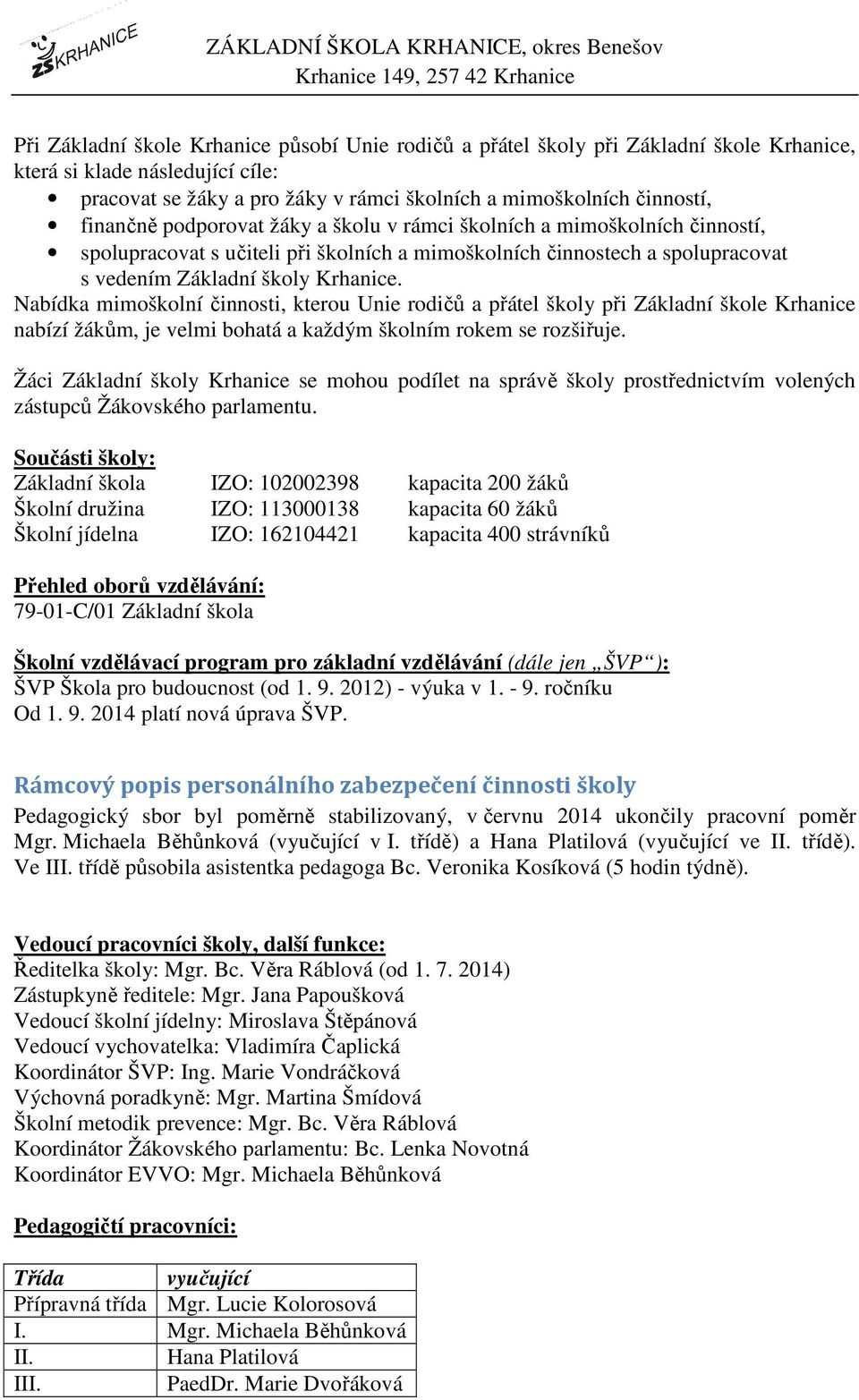 Nabídka mimoškolní činnosti, kterou Unie rodičů a přátel školy při Základní škole Krhanice nabízí žákům, je velmi bohatá a každým školním rokem se rozšiřuje.