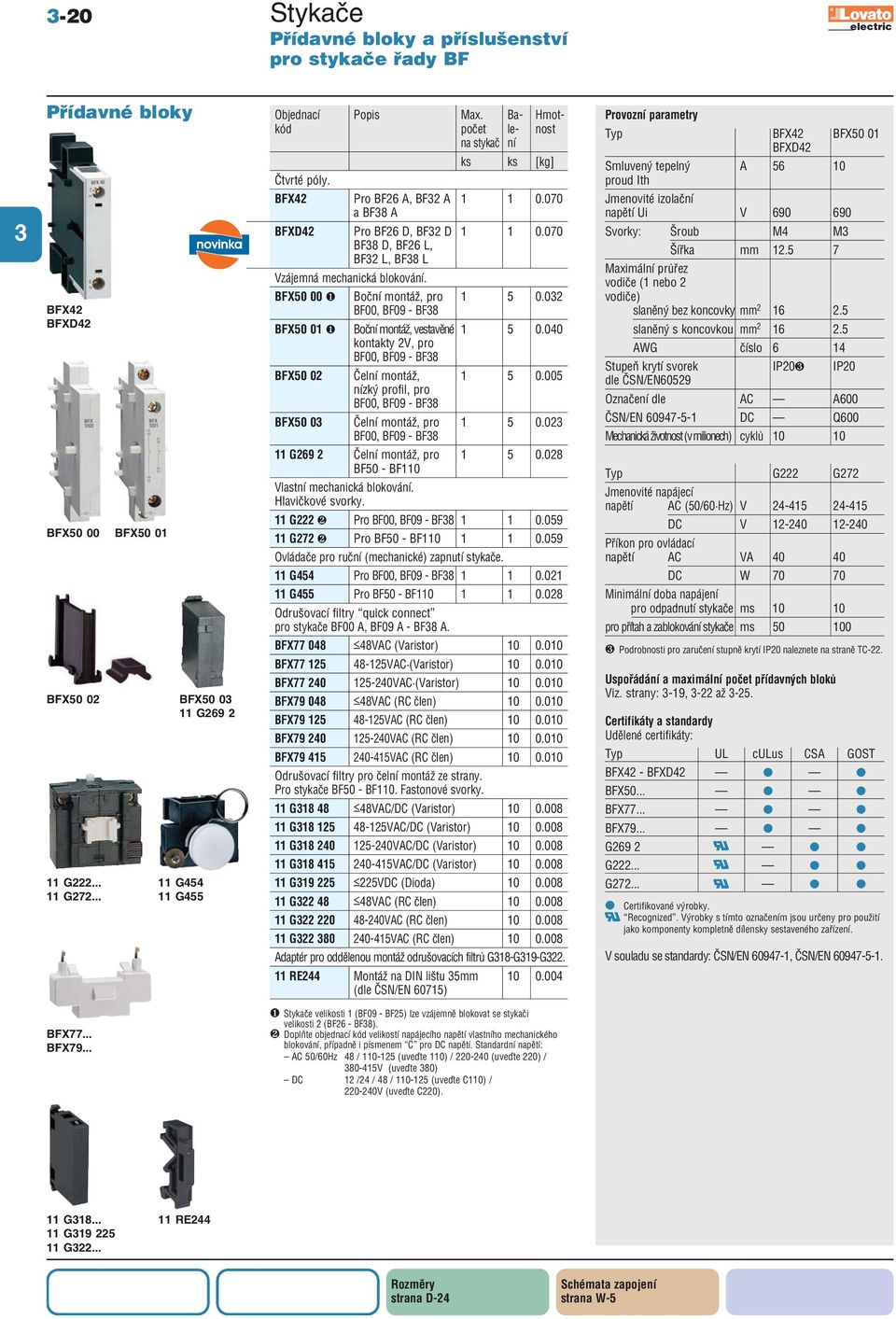 BFX50 00 ❶ Boční montáž, pro 1 5 0.02 BF00, BF09 BF8 BFX50 01 ❶ Boční montáž, vestavěné 1 5 0.040 kontakty 2V, pro BF00, BF09 BF8 BFX50 02 Čelní montáž, 1 5 0.