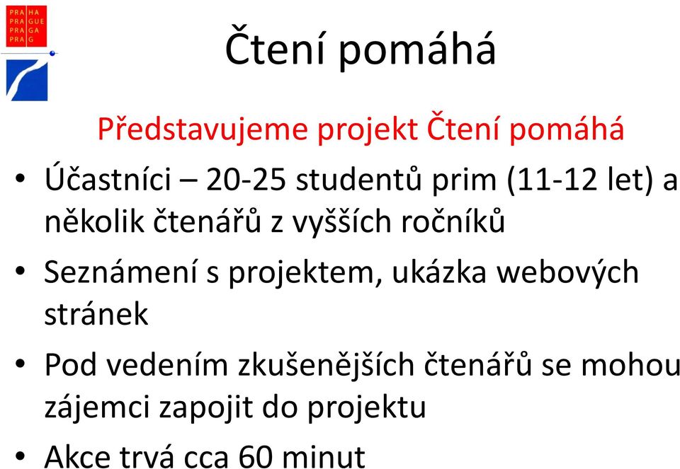 Seznámení s projektem, ukázka webových stránek Pod vedením