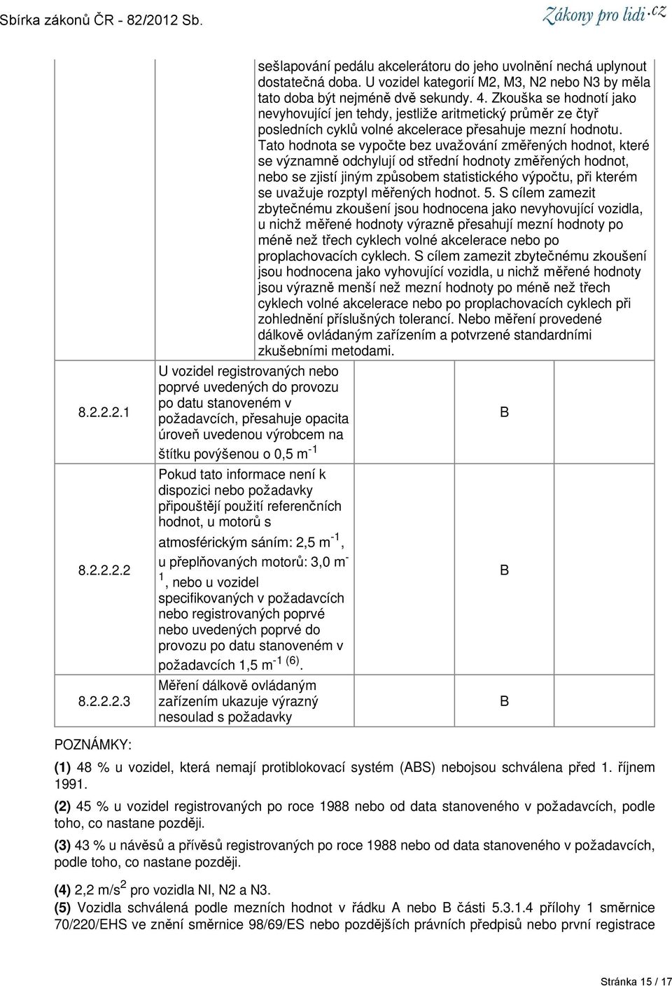 specifikovaných v požadavcích nebo registrovaných poprvé nebo uvedených poprvé do provozu po datu stanoveném v požadavcích 1,5 m -1 (6).