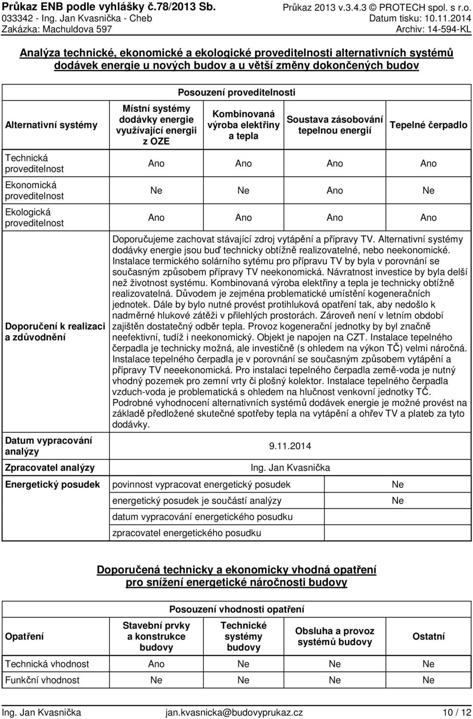 Kombinovaná výroba elektřiny a tepla Soustava zásobování tepelnou energií Tepelné čerpadlo Ano Ano Ano Ano Ne Ne Ano Ne Ano Ano Ano Ano Doporučujeme zachovat stávající zdroj vytápění a přípravy TV.