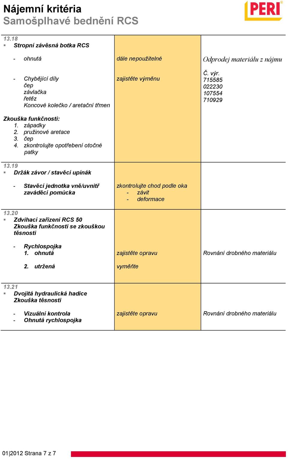 20 Zdvihací zařízení RCS 50 Zkouška funkčnosti se zkouškou těsnosti - Rychlospojka 1. ohnutá 2.