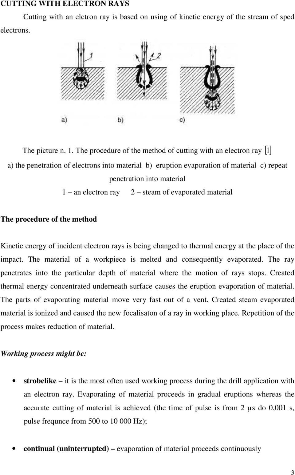 ray 2 steam of evaporated material The procedure of the method Kinetic energy of incident electron rays is being changed to thermal energy at the place of the impact.