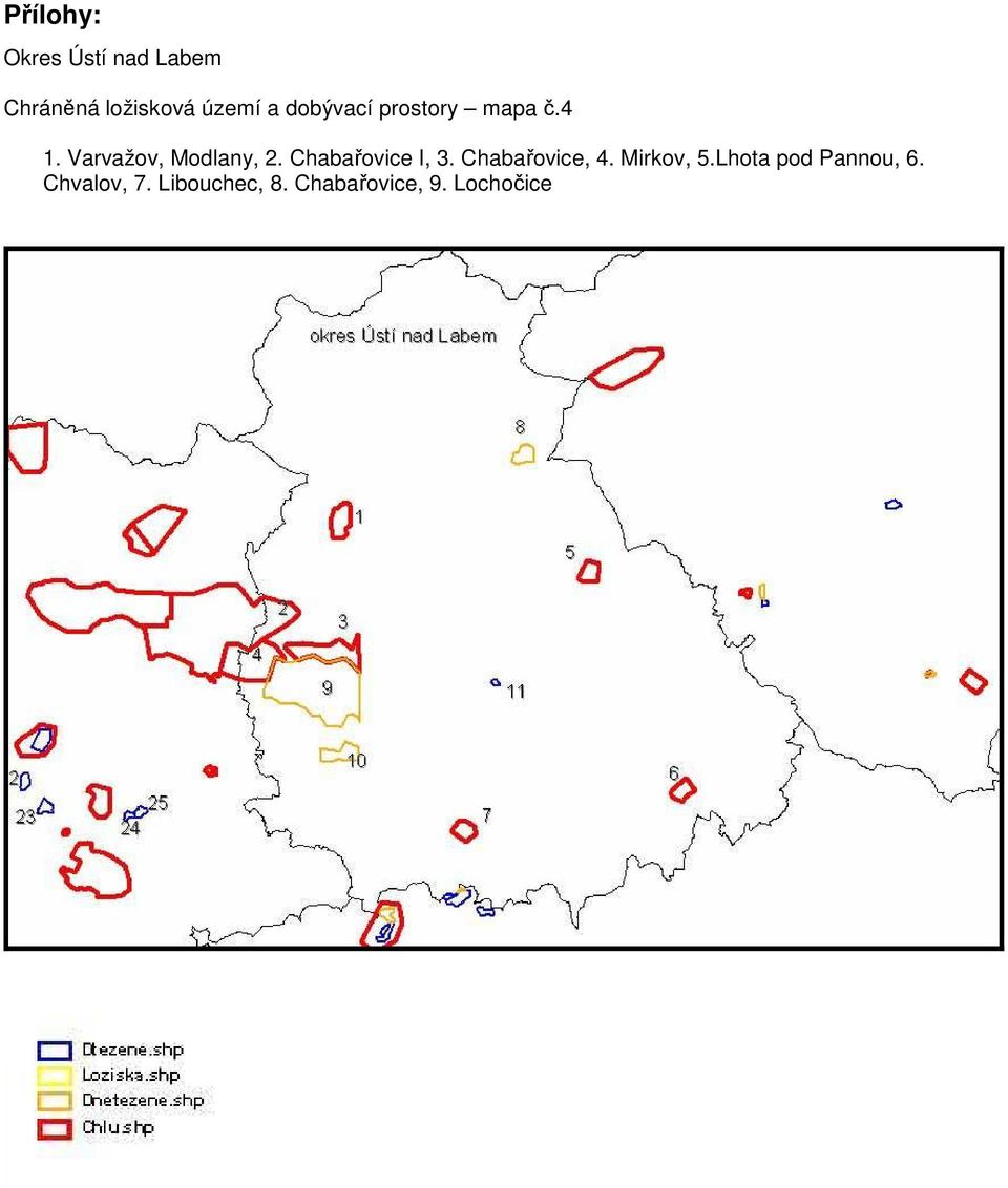 Chabařovice I, 3. Chabařovice, 4. Mirkov, 5.