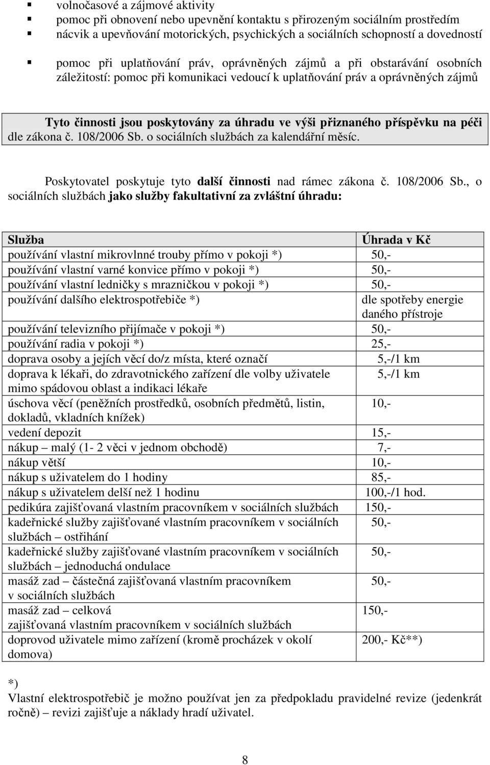 přiznaného příspěvku na péči dle zákona č. 108/2006 Sb.