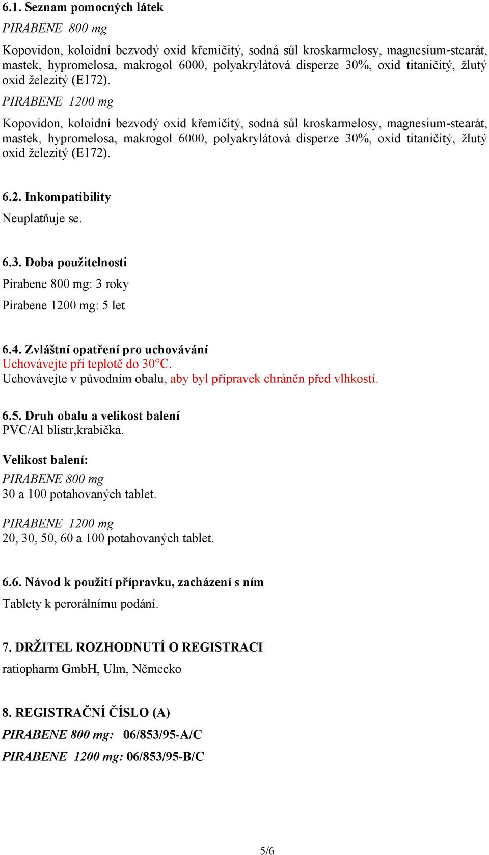 Kopovidon, koloidní bezvodý oxid křemičitý, sodná sůl kroskarmelosy, magnesium-stearát, mastek, hypromelosa, makrogol 6000, polyakrylátová disperze 30%, oxid titaničitý,  6.2.