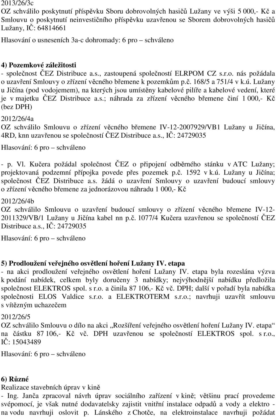 č. 168/5 a 751/4 v k.ú. Lužany u Jičína (pod vodojemem), na kterých jso