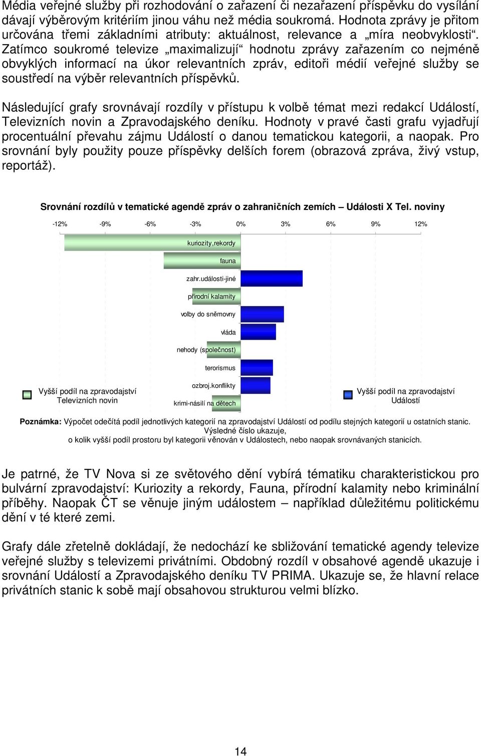 Zatímco soukromé televize maximalizují hodnotu zprávy zařazením co nejméně obvyklých informací na úkor relevantních zpráv, editoři médií veřejné služby se soustředí na výběr relevantních příspěvků.