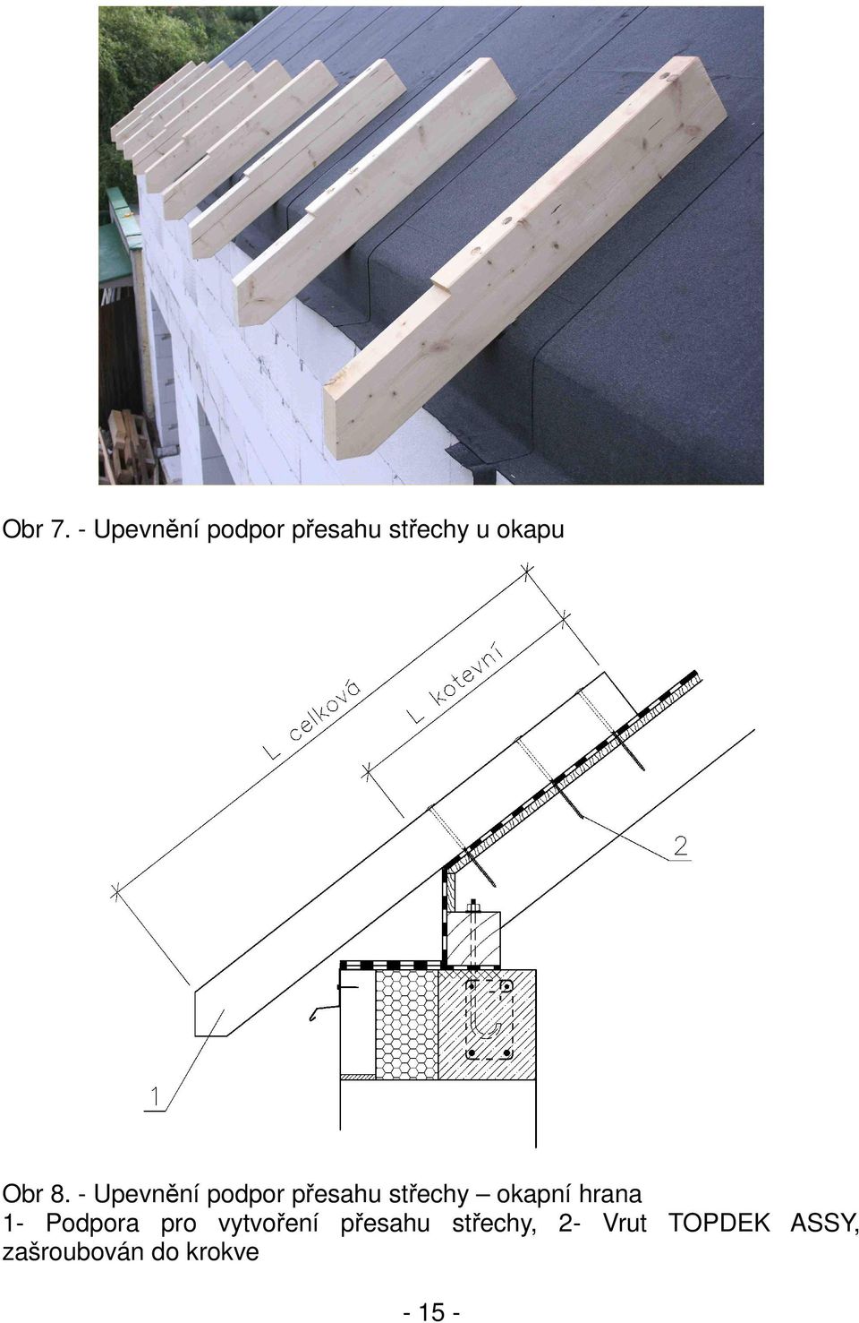 - Upevnění podpor přesahu střechy okapní hrana