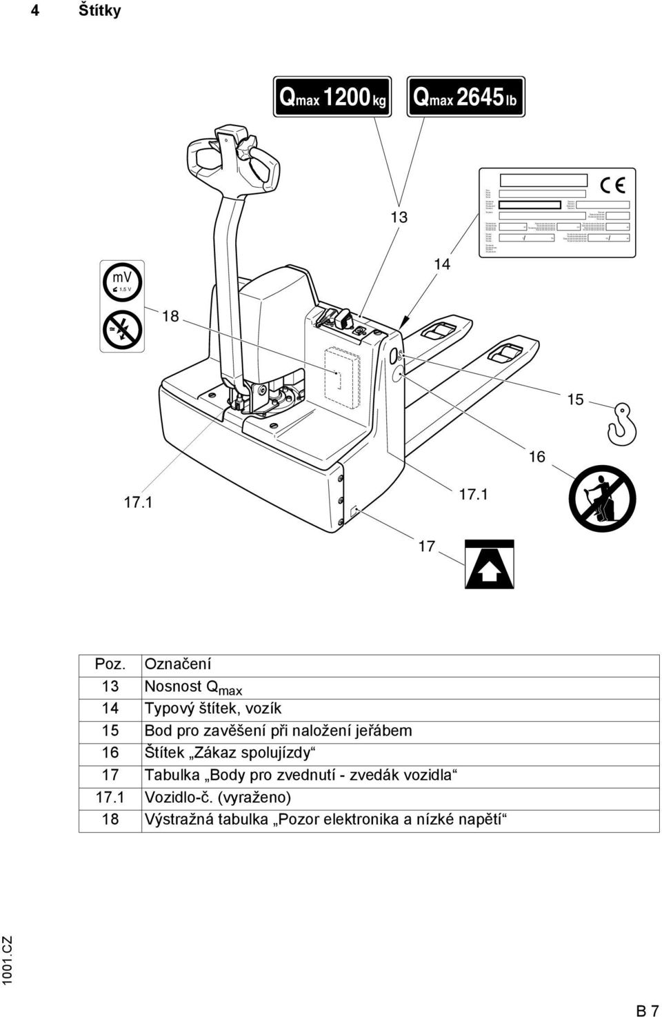 Xxxxxxxxxxxxxxxxxxxx Xxxxxxxxxxxxxxxxxx Xxxxxxxxxxxxxxxxxx X Xx Xxxxxxxxxxxxxxxxxxxxxx xx xx Xxxxxxxxxxxxxxxxxx xx 4 Štítky Qmax 1200 kg Qmax 2645 lb 13 mv 1,5 V 14 18 15 16 17.1 17.1 17 Poz.