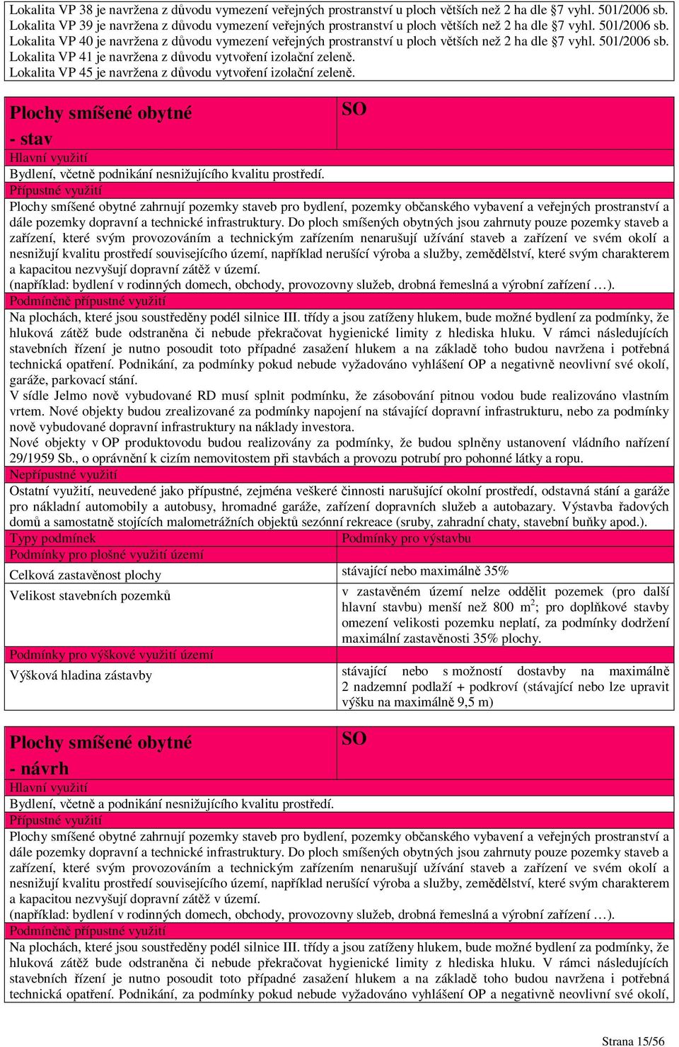 Lokalita VP 40 je navržena z d vodu vymezení ve ejných prostranství u ploch v tších než 2 ha dle 7 vyhl. 501/2006 sb. Lokalita VP 41 je navržena z d vodu vytvo ení izola ní zelen.