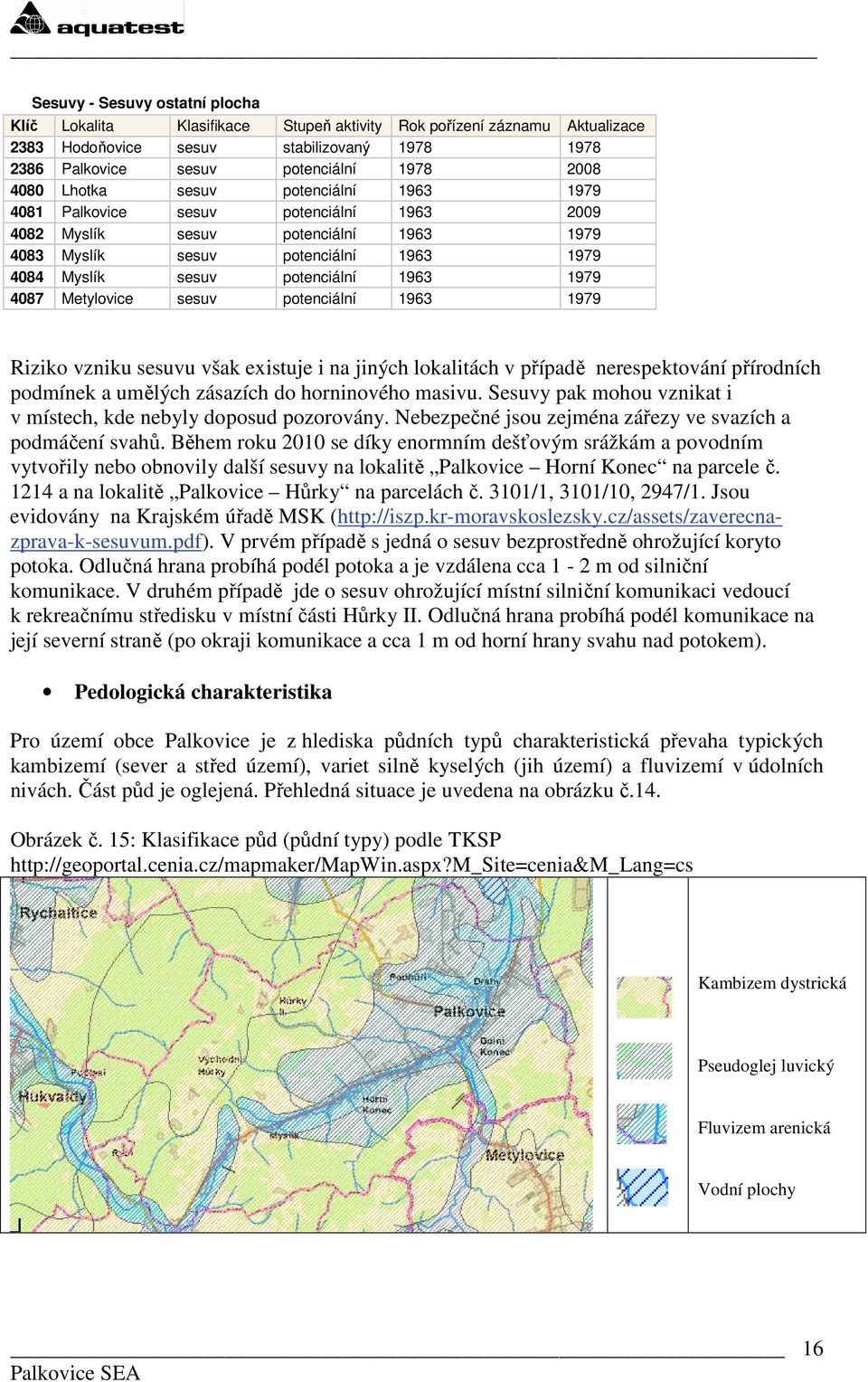 4087 Metylovice sesuv potenciální 1963 1979 Riziko vzniku sesuvu však existuje i na jiných lokalitách v případě nerespektování přírodních podmínek a umělých zásazích do horninového masivu.