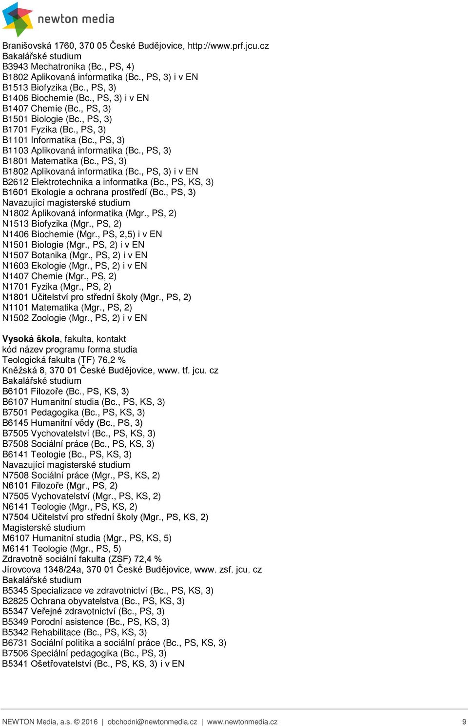 , PS, 3) B1802 Aplikovaná informatika (Bc., PS, 3) i v EN B2612 Elektrotechnika a informatika (Bc., PS, KS, 3) B1601 Ekologie a ochrana prostředí (Bc., PS, 3) N1802 Aplikovaná informatika (Mgr.