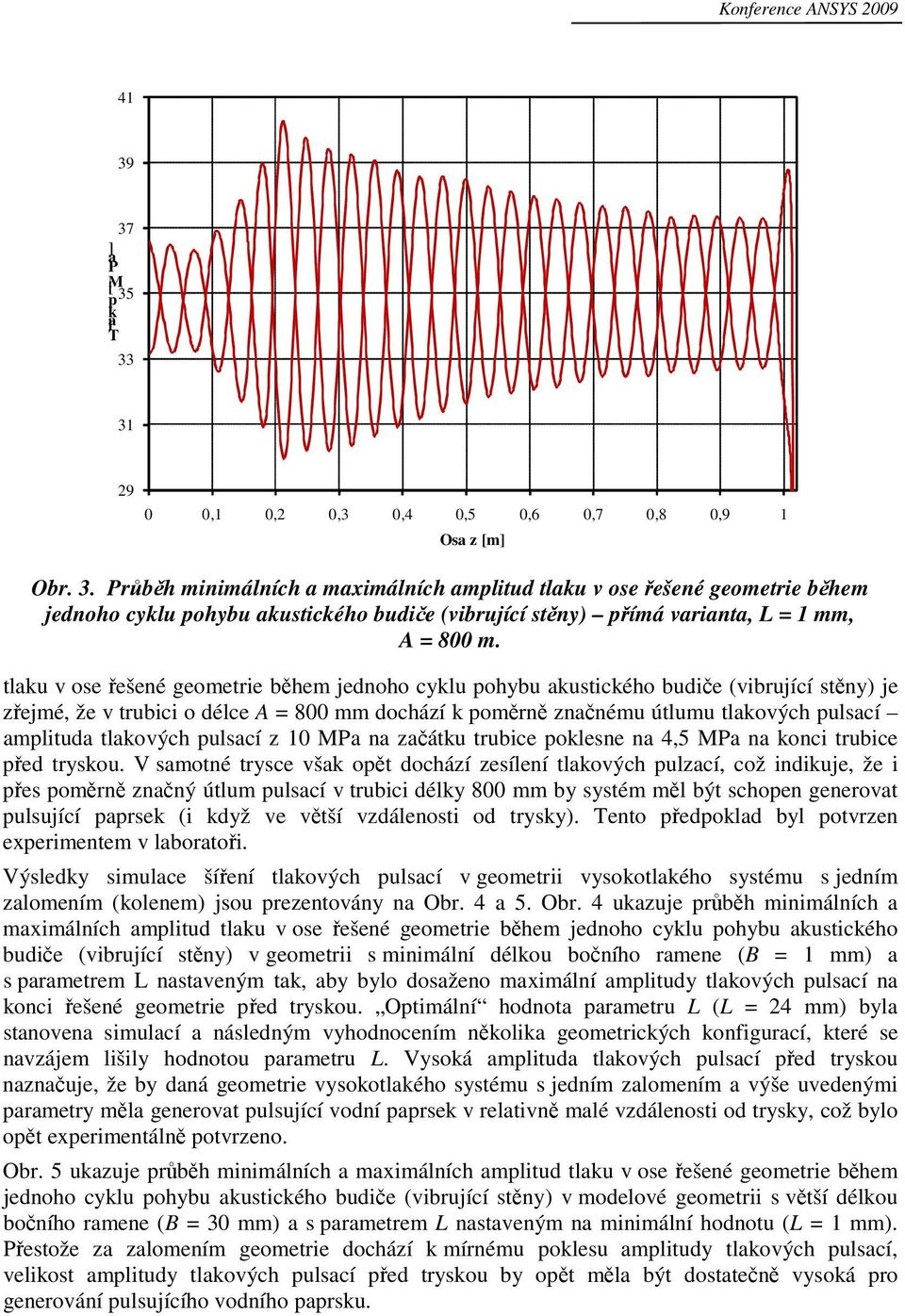 tlakových pulsací z 10 MPa na začátku trubice poklesne na 4,5 MPa na konci trubice před tryskou.