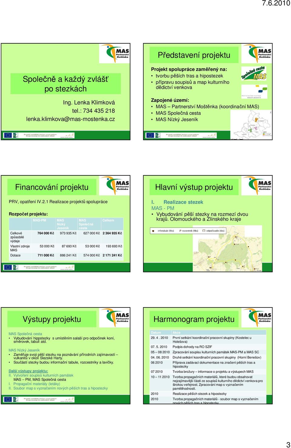 Nízký Jeseník Financování projektu PRV, opatření IV.2.