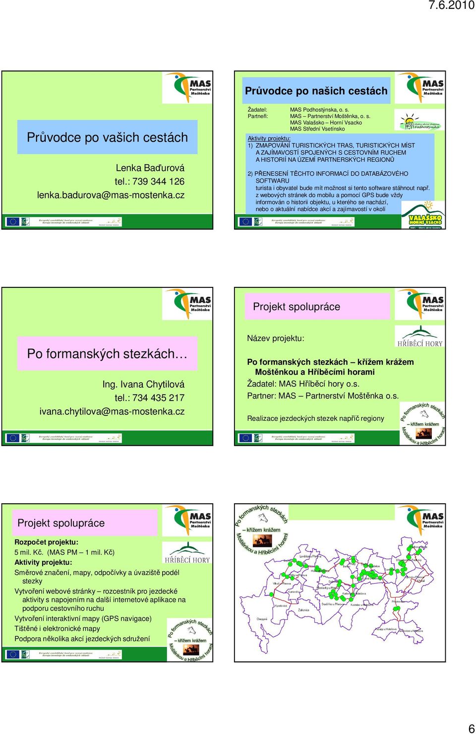 MAS Valašsko Horní Vsacko MAS Střední Vsetínsko Aktivity projektu: 1) ZMAPOVÁNÍ TURISTICKÝCH TRAS, TURISTICKÝCH MÍST A ZAJÍMAVOSTÍ SPOJENÝCH S CESTOVNÍM RUCHEM A HISTORIÍ NA ÚZEMÍ PARTNERSKÝCH