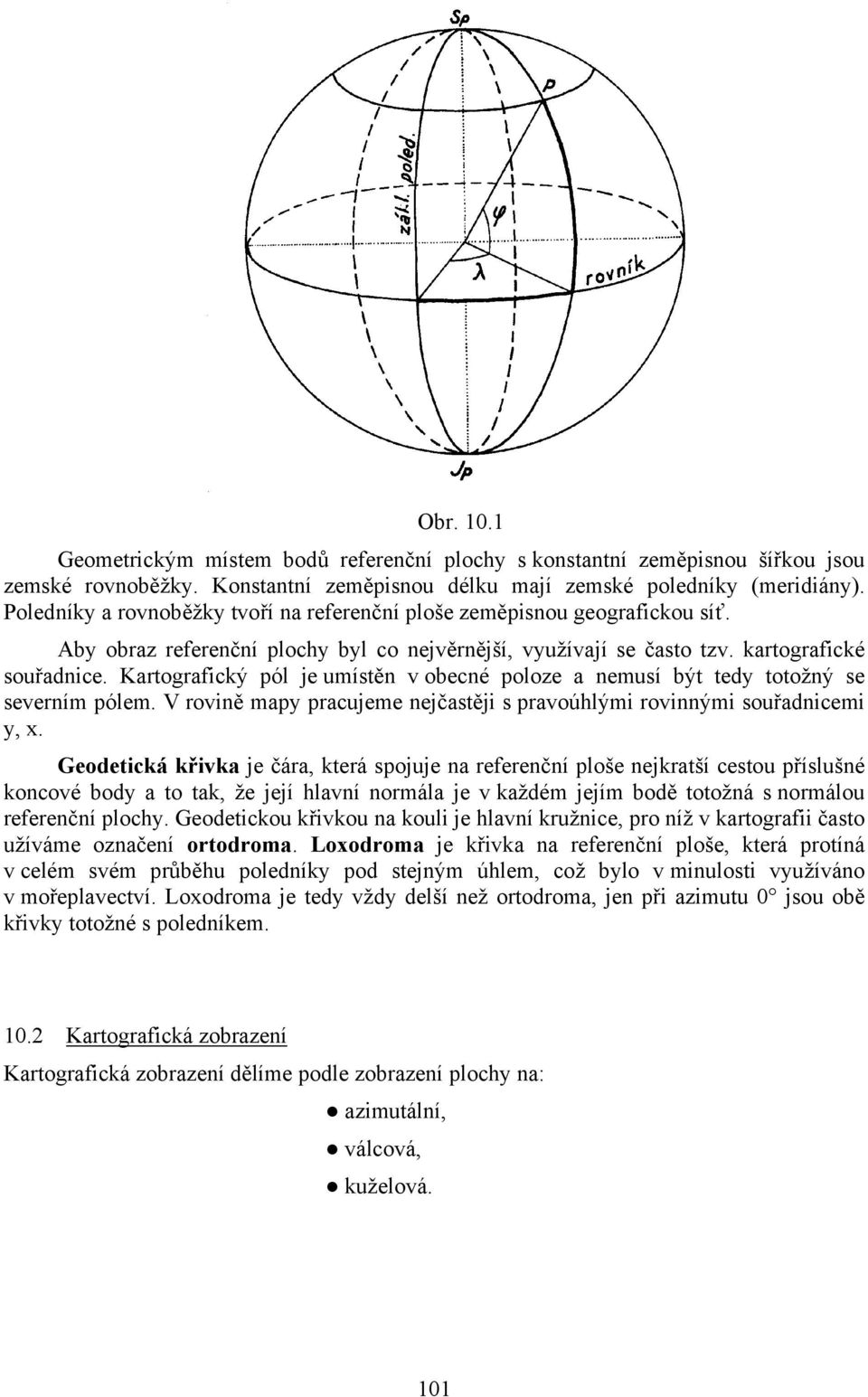 Kartografický pól je umístěn v obecné poloze a nemusí být tedy totožný se severním pólem. V rovině mapy pracujeme nejčastěji s pravoúhlými rovinnými souřadnicemi y, x.