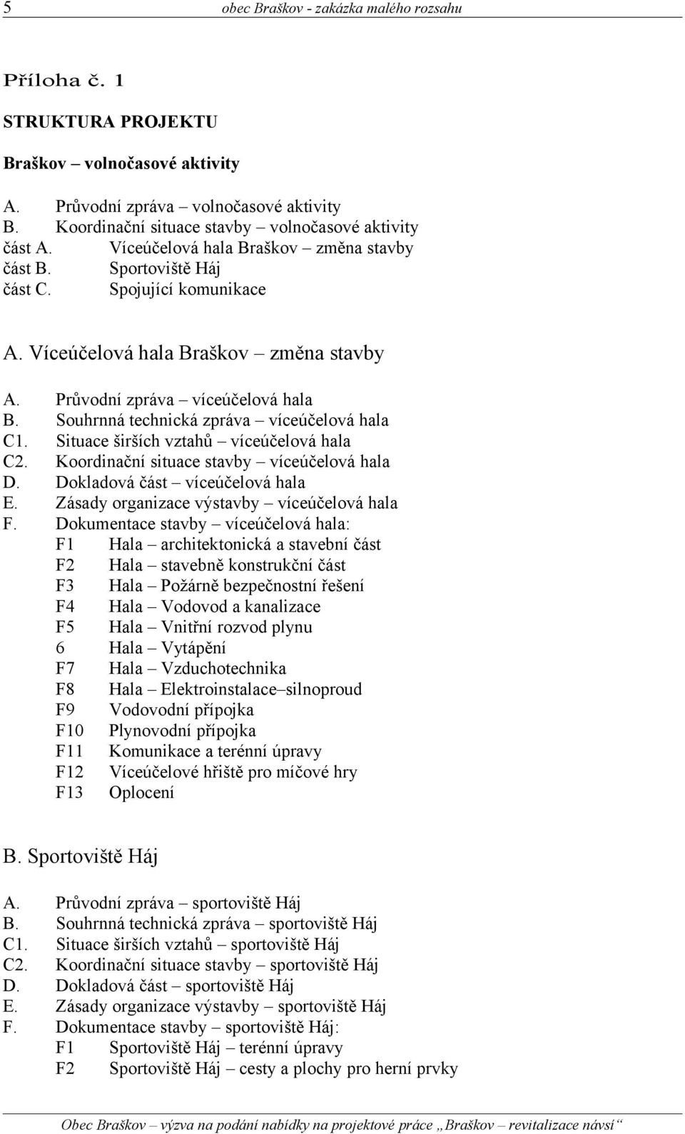 Souhrnná technická zpráva víceúčelová hala C1. Situace širších vztahů víceúčelová hala C2. Koordinační situace stavby víceúčelová hala D. Dokladová část víceúčelová hala E.