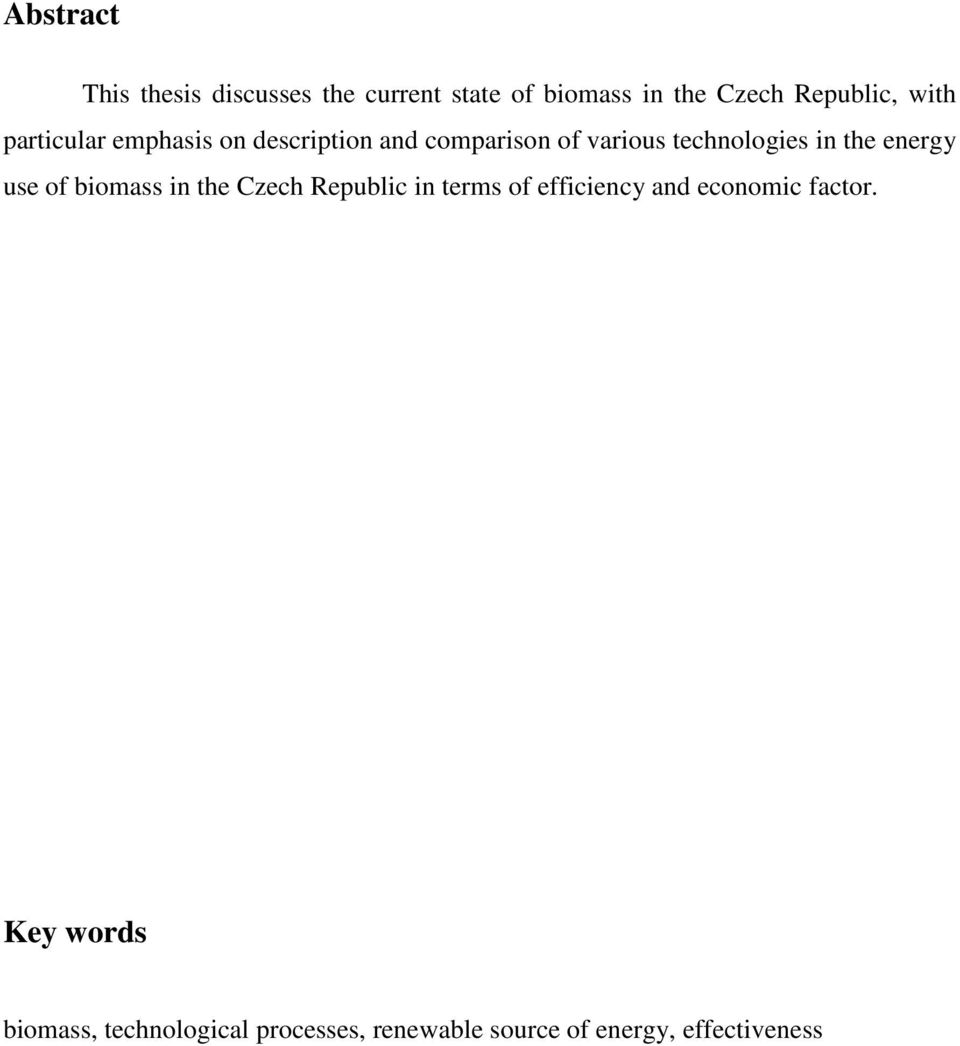 energy use of biomass in the Czech Republic in terms of efficiency and economic