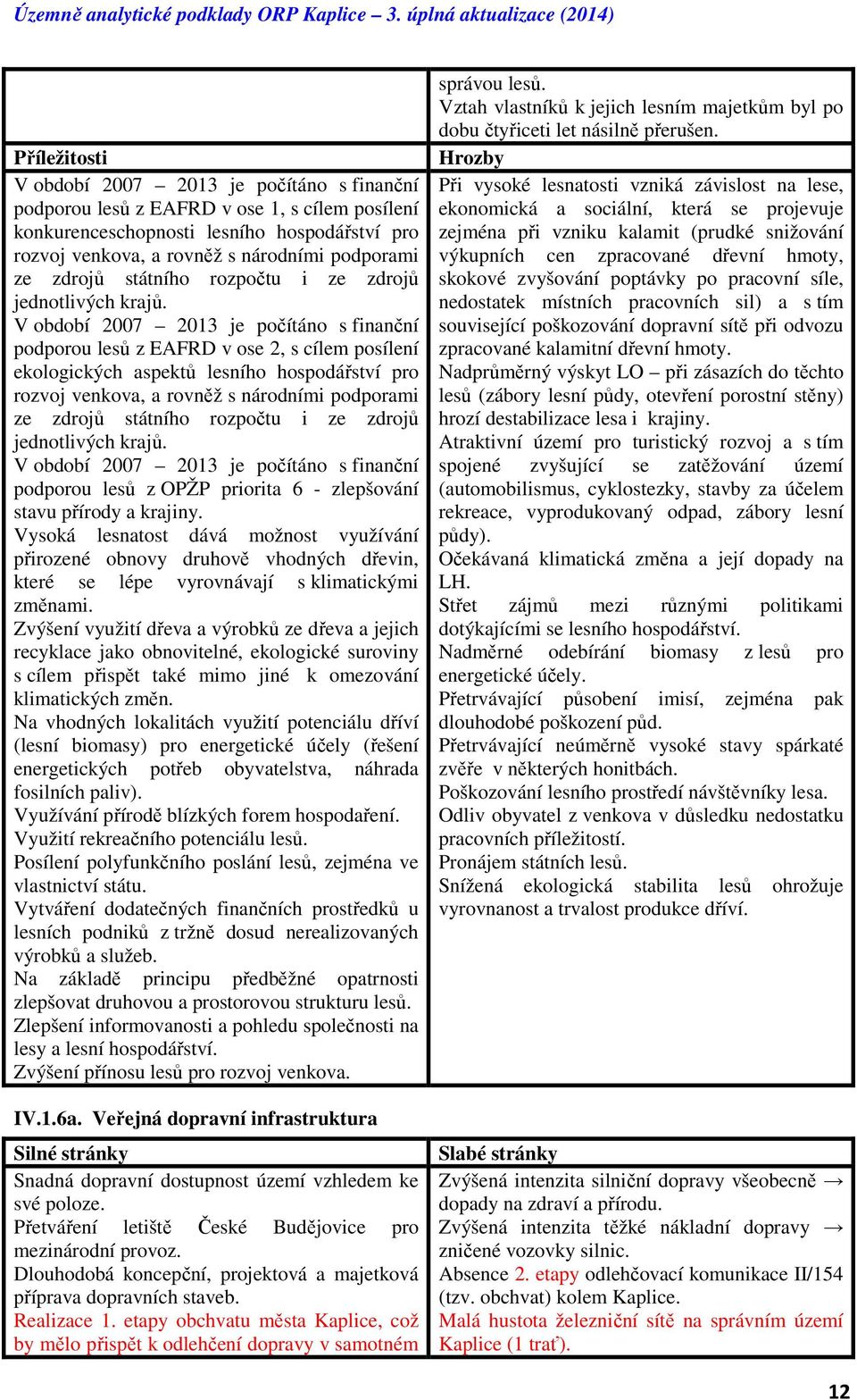 V období 2007 2013 je počítáno s finanční podporou lesů z EAFRD v ose 2, s cílem posílení ekologických aspektů lesního hospodářství pro rozvoj venkova, a rovněž s národními podporami ze zdrojů  V