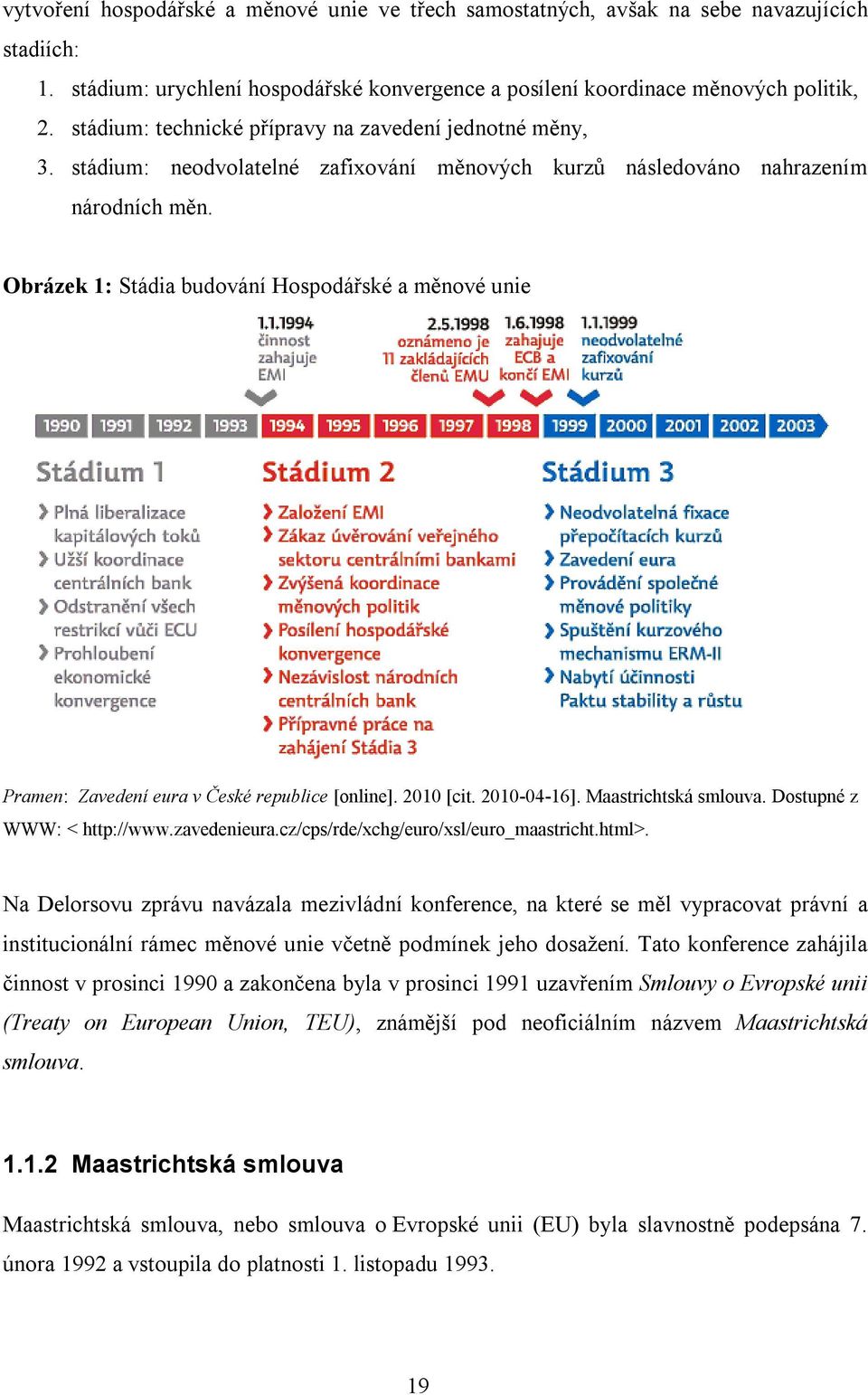 Obrázek 1: Stádia budování Hospodářské a měnové unie Pramen: Zavedení eura v České republice [online]. 2010 [cit. 2010-04-16]. Maastrichtská smlouva. Dostupné z WWW: < http://www.zavedenieura.