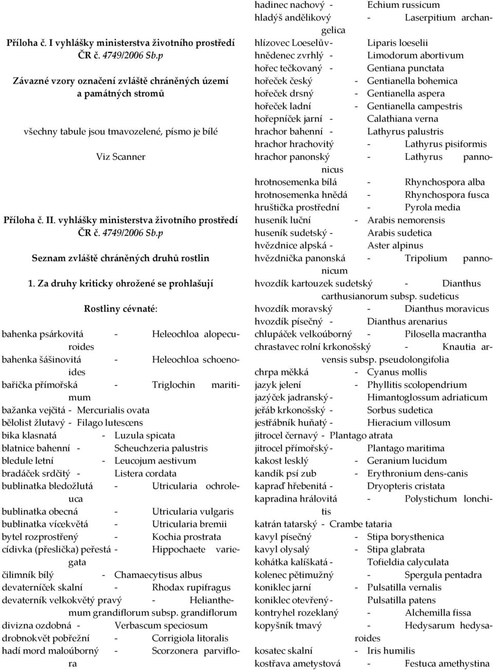 4749/2006 Sb.p Seznam zvláště chráněných druhů rostlin 1.
