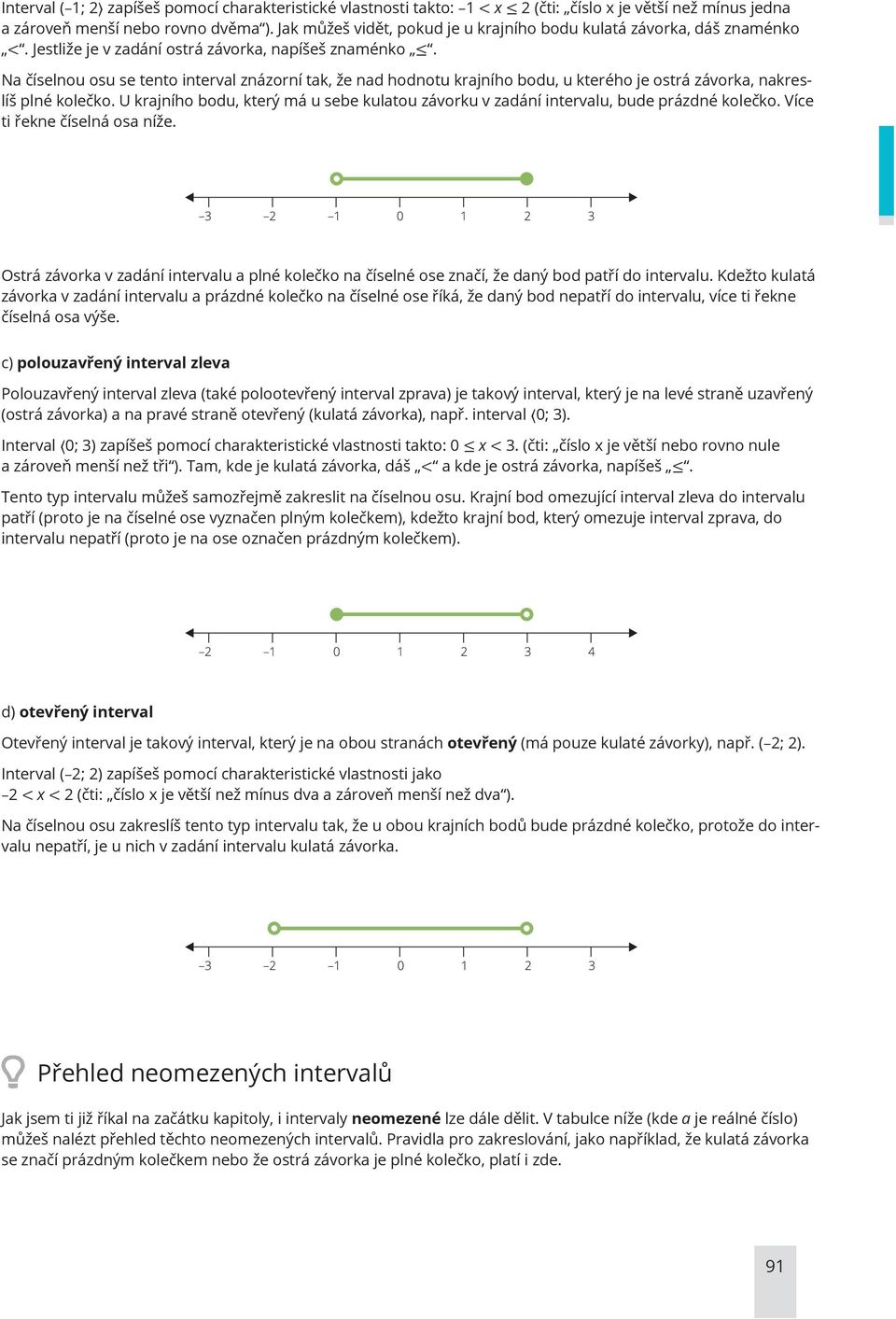Na číselnou osu se tento interval znázorní tak, že nad hodnotu krajního bodu, u kterého je ostrá závorka, nakreslíš plné kolečko.