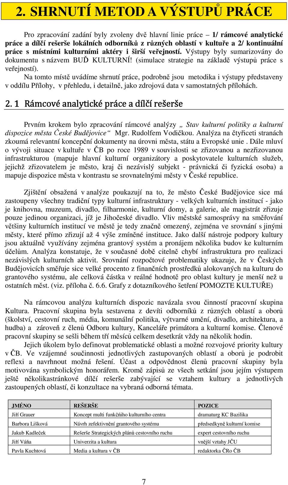 Na tomto místě uvádíme shrnutí práce, podrobně jsou metodika i výstupy představeny v oddílu Přílohy, v přehledu, i detailně, jako zdrojová data v samostatných přílohách. 2.