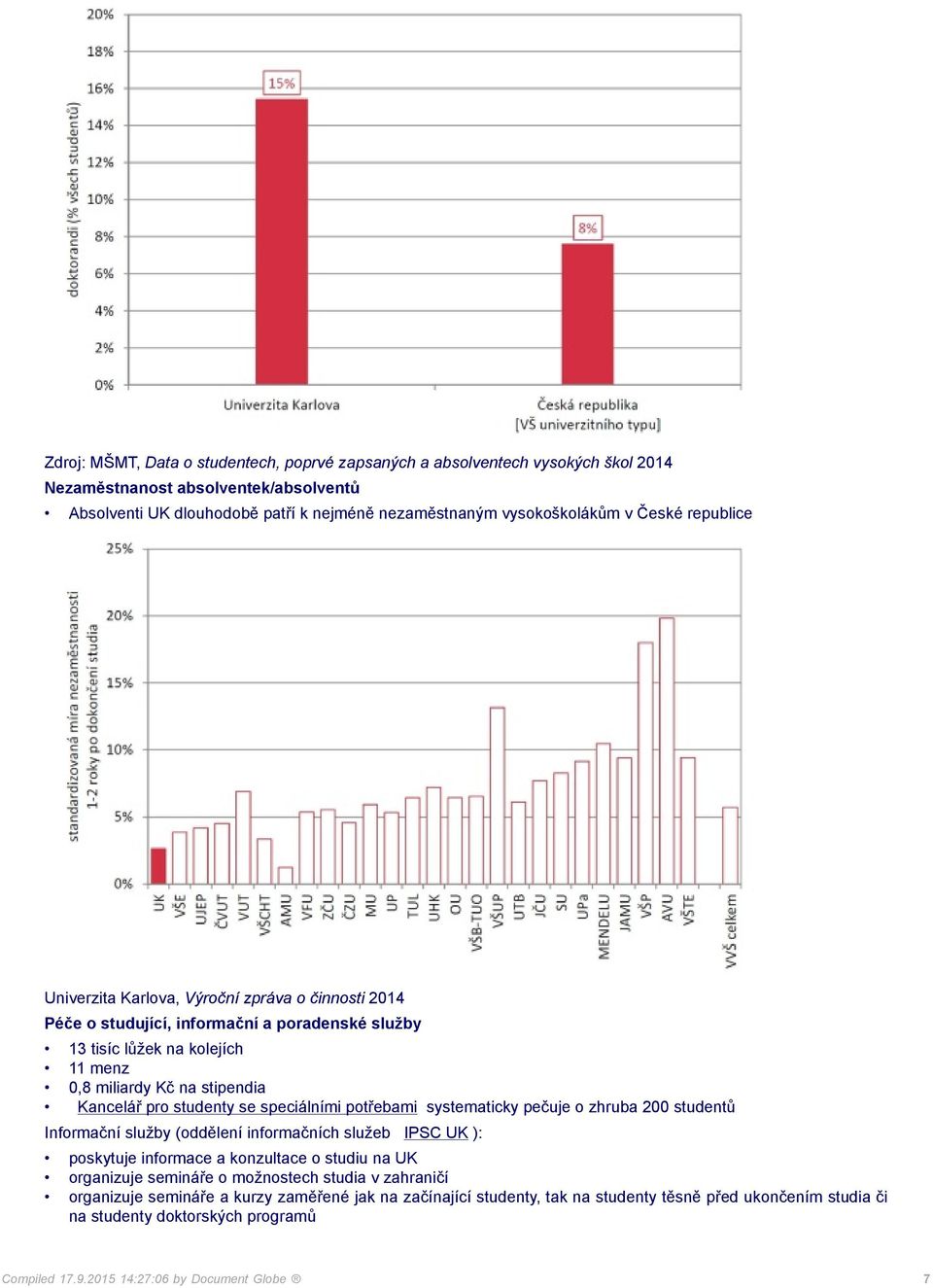 speciálními potřebami systematicky pečuje o zhruba 200 studentů Informační služby (oddělení informačních služeb IPSC UK ): poskytuje informace a konzultace o studiu na UK organizuje semináře o