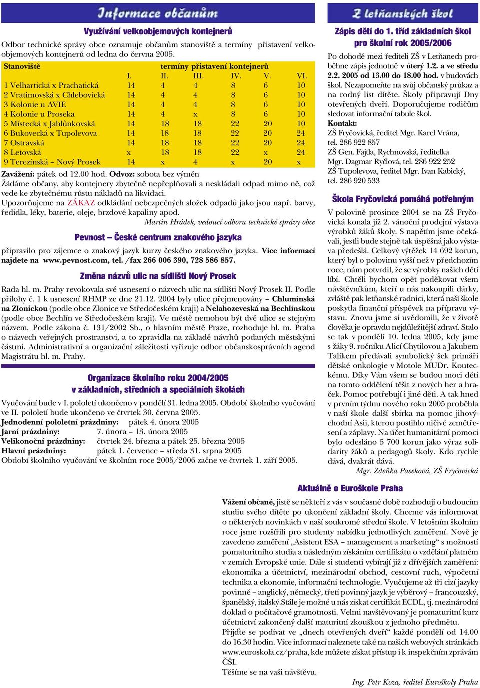 1 Velhartická x Prachatická 14 4 4 8 6 10 2 Vratimovská x Chlebovická 14 4 4 8 6 10 3 Kolonie u AVIE 14 4 4 8 6 10 4 Kolonie u Proseka 14 4 x 8 6 10 5 Místecká x Jablùnkovská 14 18 18 22 20 10 6