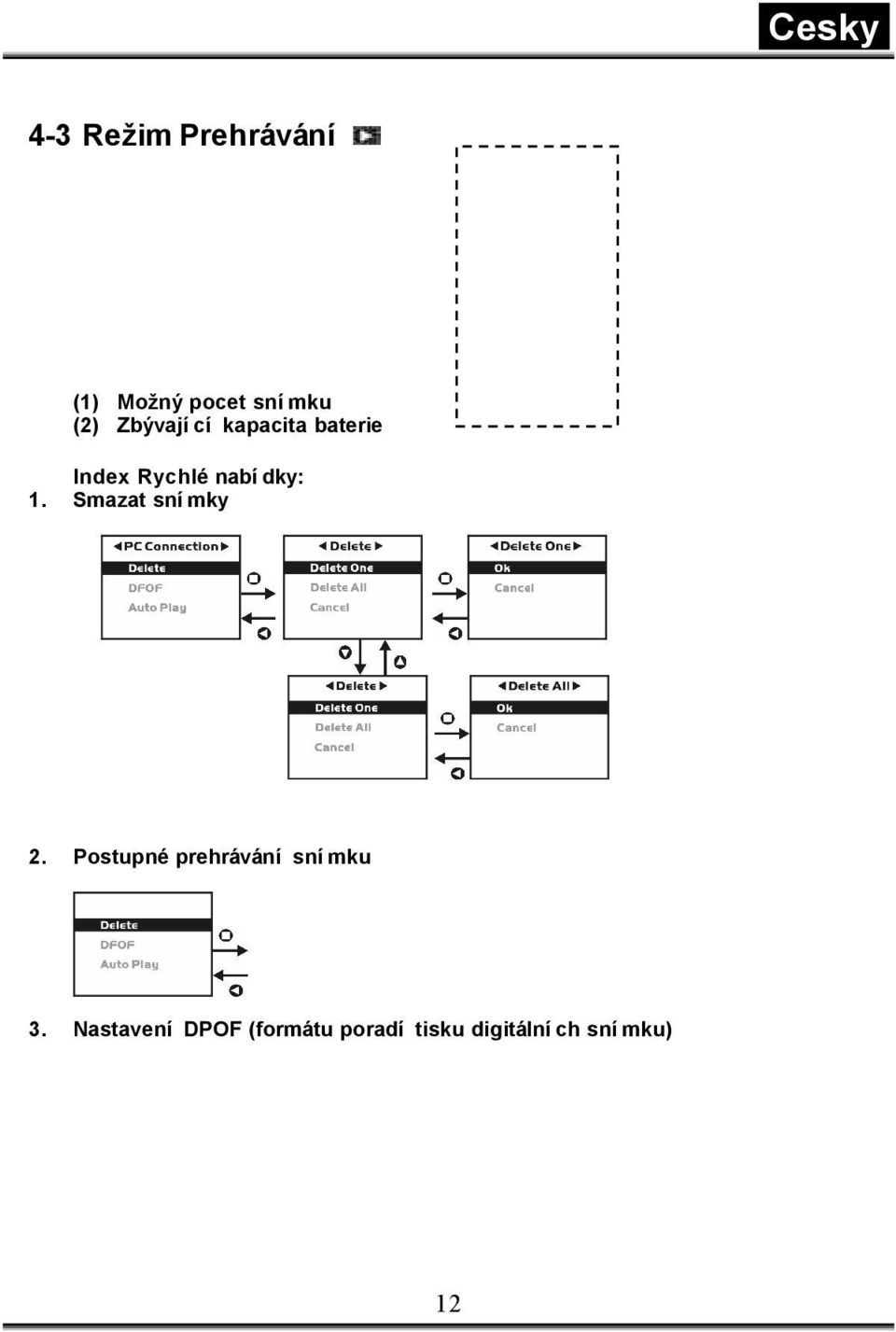 Nastavení DPOF (formátu poradí tisku digitálních snímku) Použijete-li pro tisk snímku funkci DPOF, máte k dispozici tri volitelné možnosti: tisk jednoho snímku,