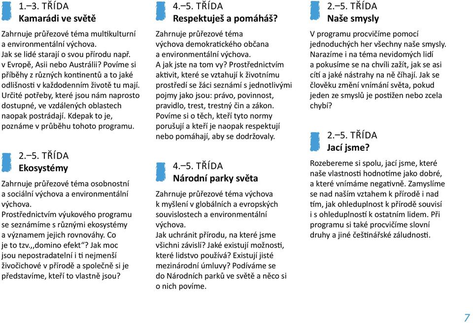 Kdepak to je, poznáme v průběhu tohoto programu. 2. 5. třída Ekosystémy Zahrnuje průřezové téma osobnostní a sociální výchova a environmentální výchova.