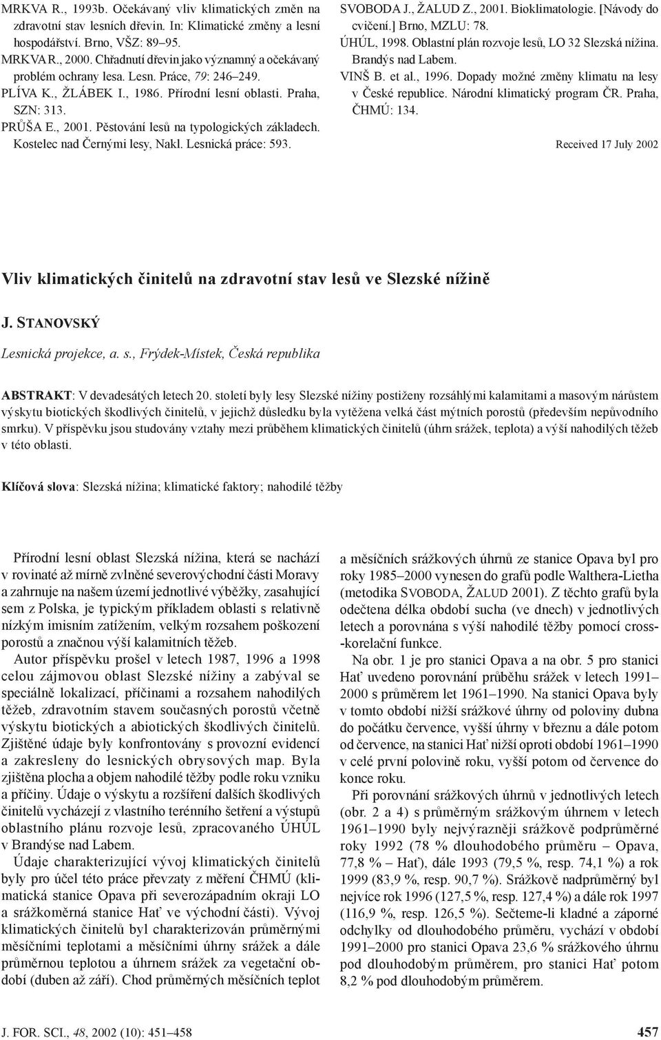 Pěstování lesů na typologických základech. Kostelec nad Černými lesy, Nakl. Lesnická práce: 593. SVOBODA J., ŽALUD Z., 21. Bioklimatologie. [Návody do cvičení.] Brno, MZLU: 78. ÚHÚL, 1998.