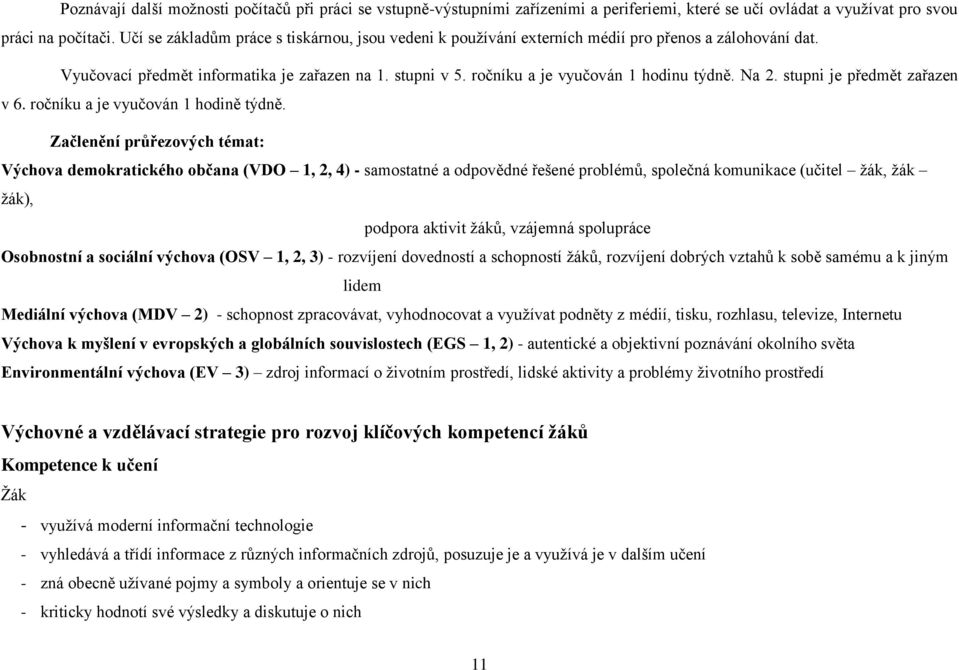 Na 2. stupni je předmět zařazen v 6. ročníku a je vyučován 1 hodině týdně.