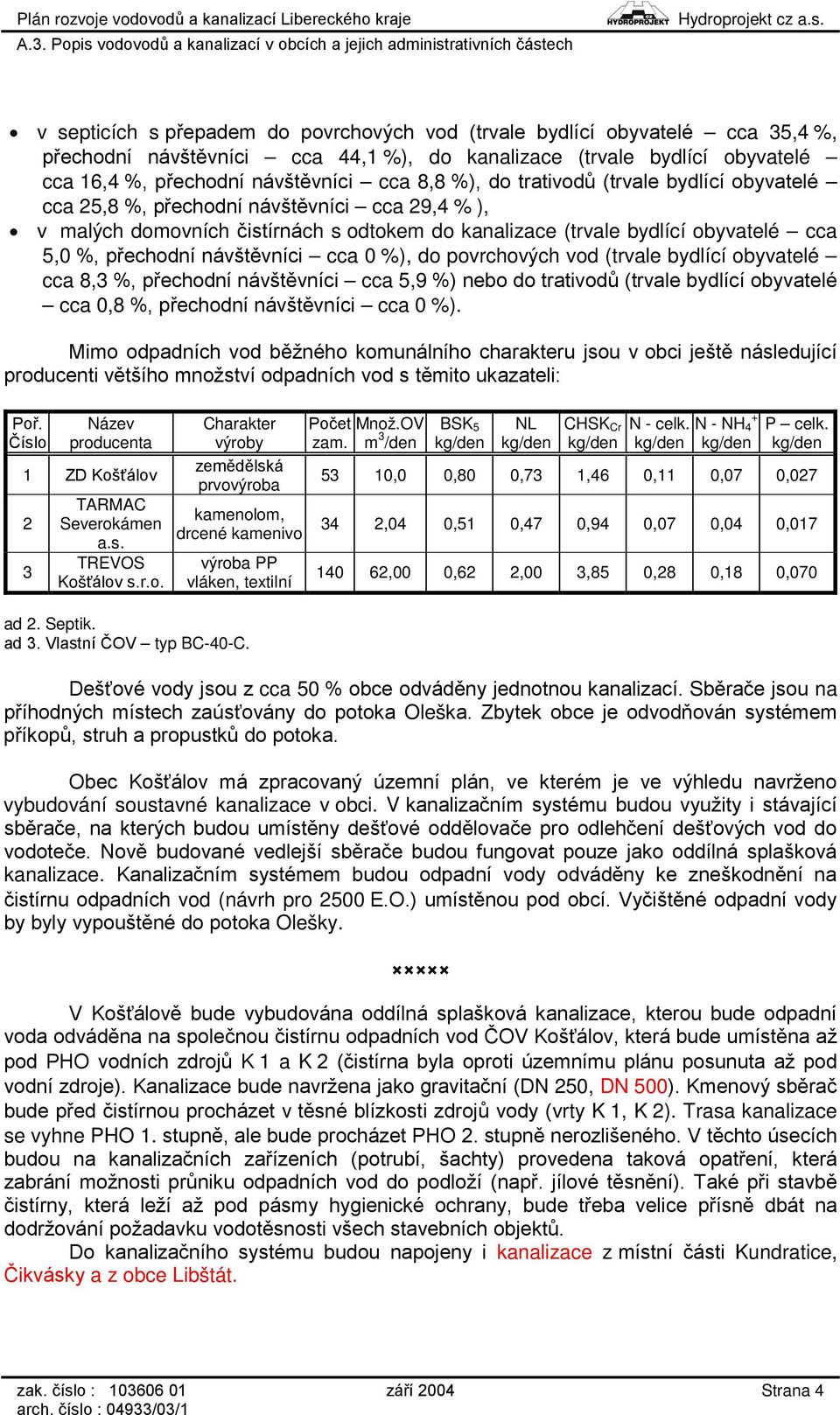 návštěvníci cca 0 %), do povrchových vod (trvale bydlící obyvatelé cca 8,3 %, přechodní návštěvníci cca 5,9 %) nebo do trativodů (trvale bydlící obyvatelé cca 0,8 %, přechodní návštěvníci cca 0 %).