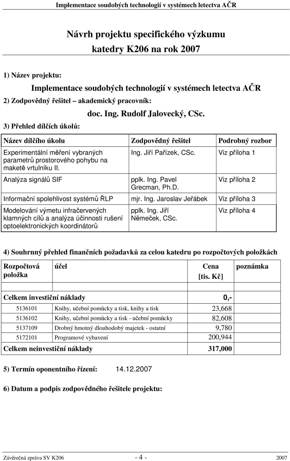 Jiří Pařízek, CSc. Viz příloha 1 Analýza signálů SIF pplk. Ing.