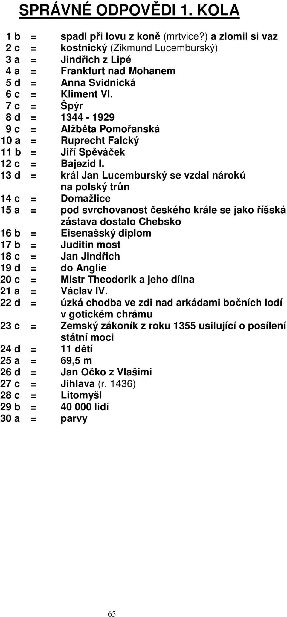 7 c = Špýr 8 d = 1344-1929 9 c = Alžběta Pomořanská 10 a = Ruprecht Falcký 11 b = Jiří Spěváček 12 c = Bajezid I.