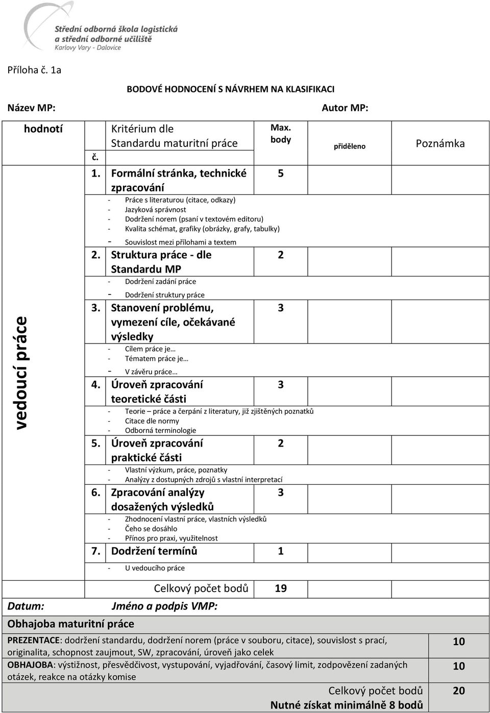 2. Struktura práce - dle Standardu MP - Dodržení zadání práce - Dodržení struktury práce 3.